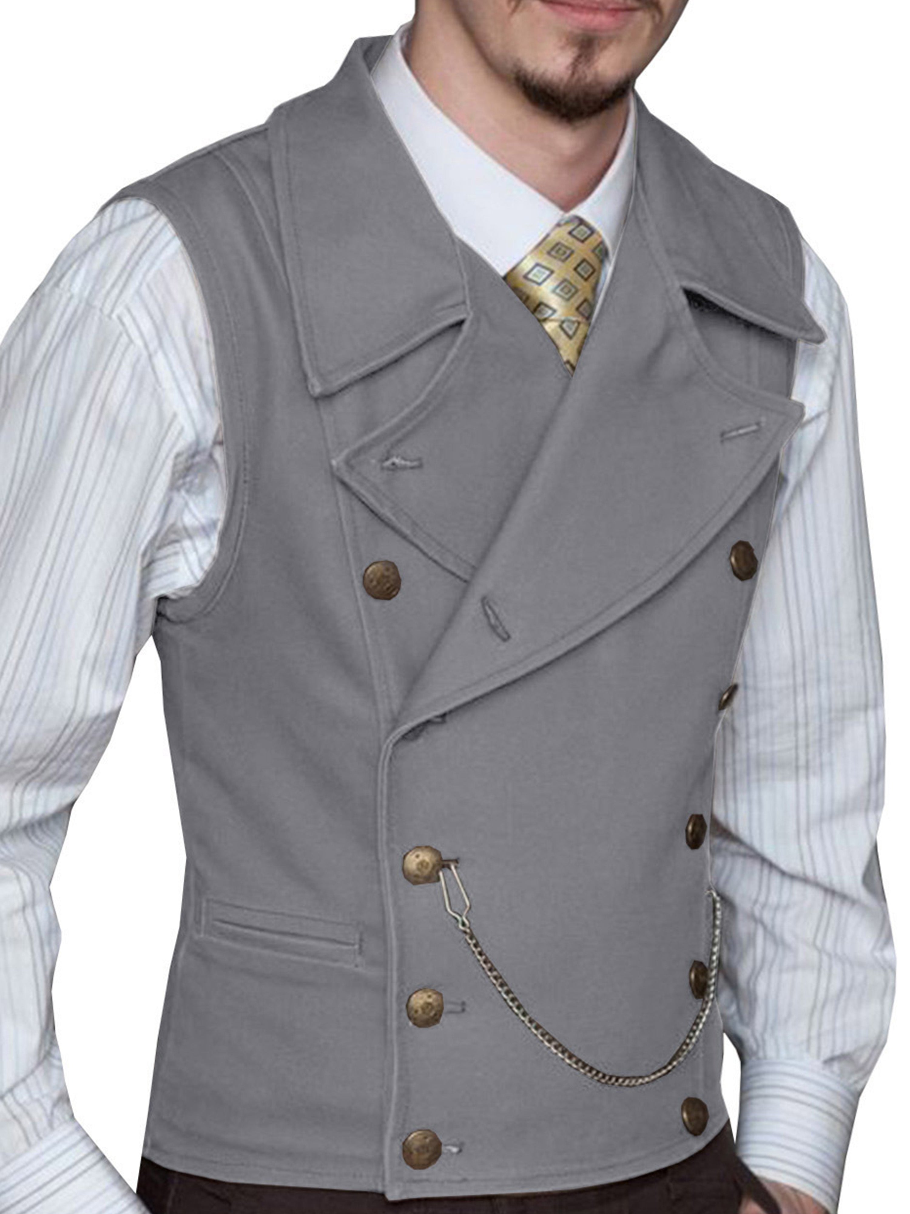 Gilet Double-Épaule en Daim en ARGENT pour Homme Élégance Texturée et Coupe Adjustée