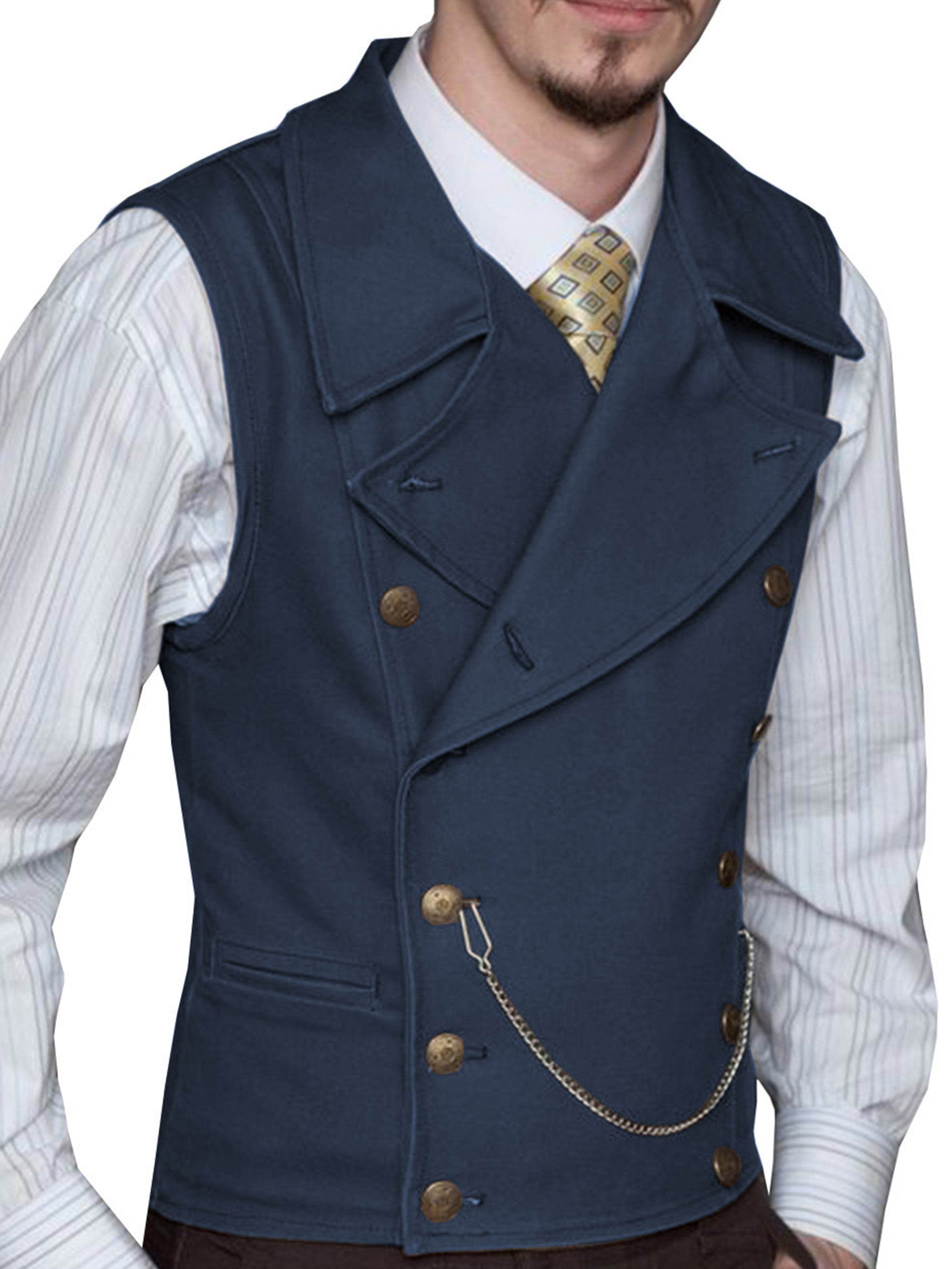 Gilet Double-Épaule en Daim en BLEU_MARINE pour Homme Élégance Texturée et Coupe Adjustée