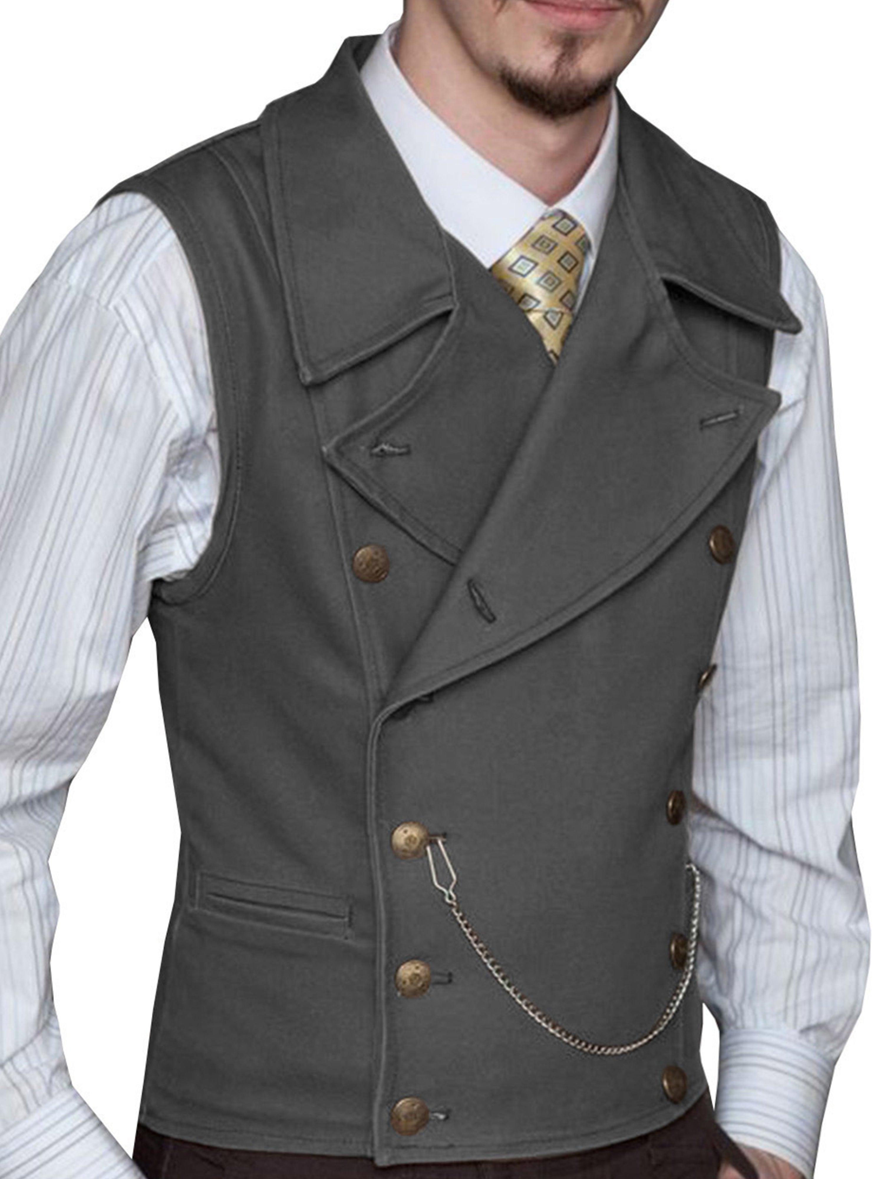 Gilet Double-Épaule en Daim en GRIS_ACIER pour Homme Élégance Texturée et Coupe Adjustée