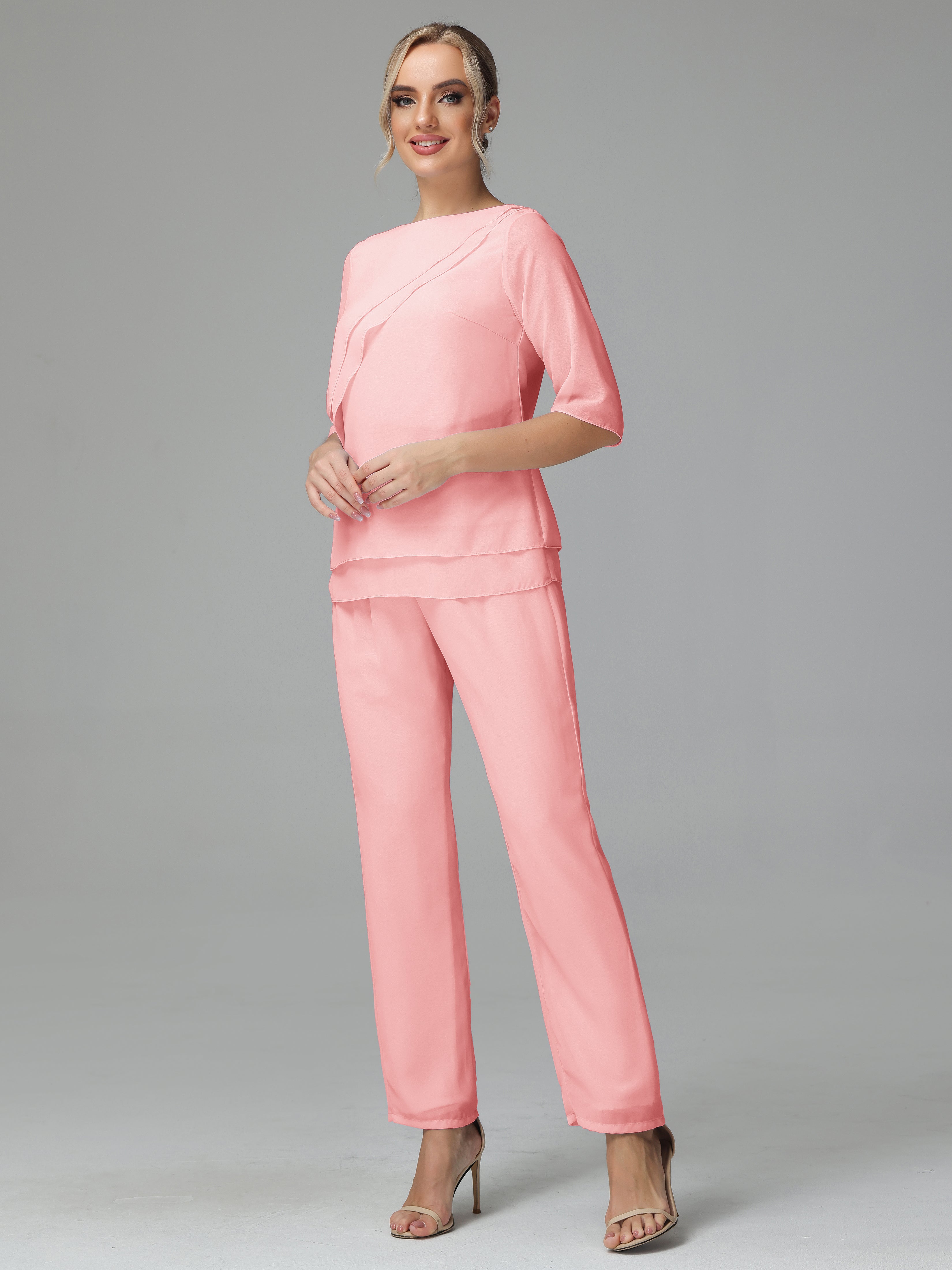 2 Pièces douce Mousseline Robe Mère de la Mariée Pantalons Costumes