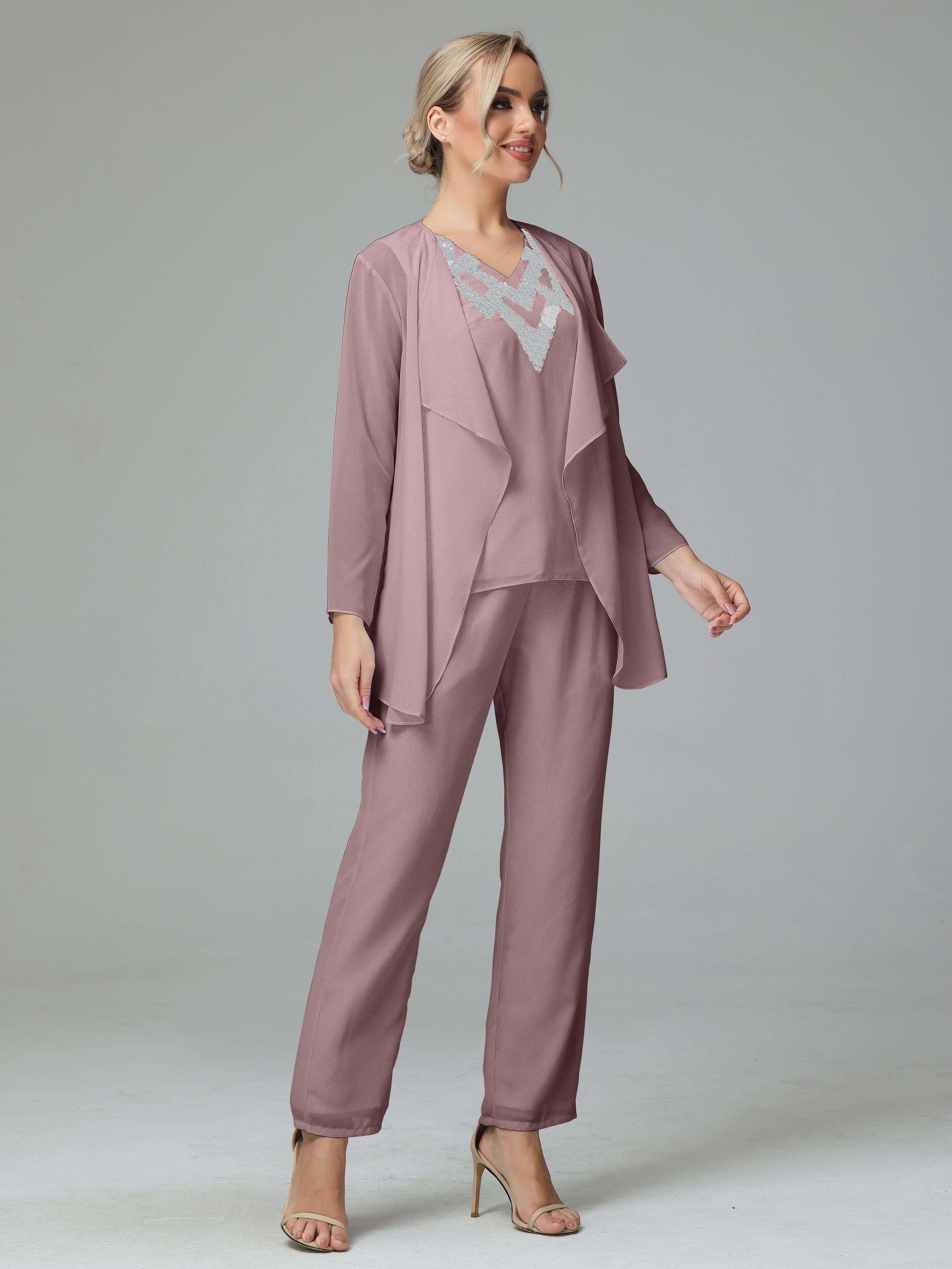 3 Pièces Mousseline Paillette Robe Mère de la Mariée