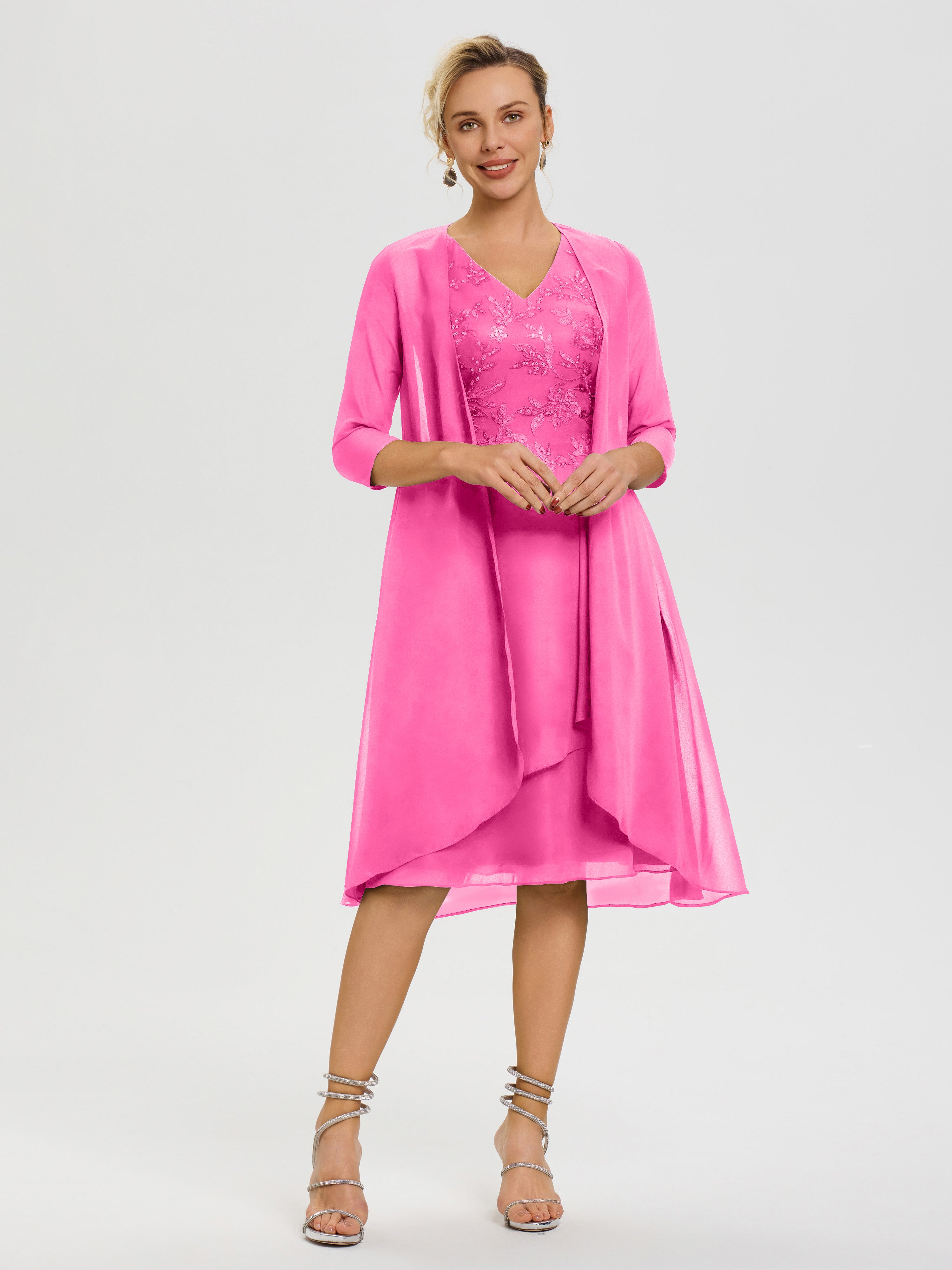 Robe Mère Mariée Azalée 2 Pièces Asymétrique Col V Mousseline & Dentelle Tenue Mère De La Mariée Très Chic