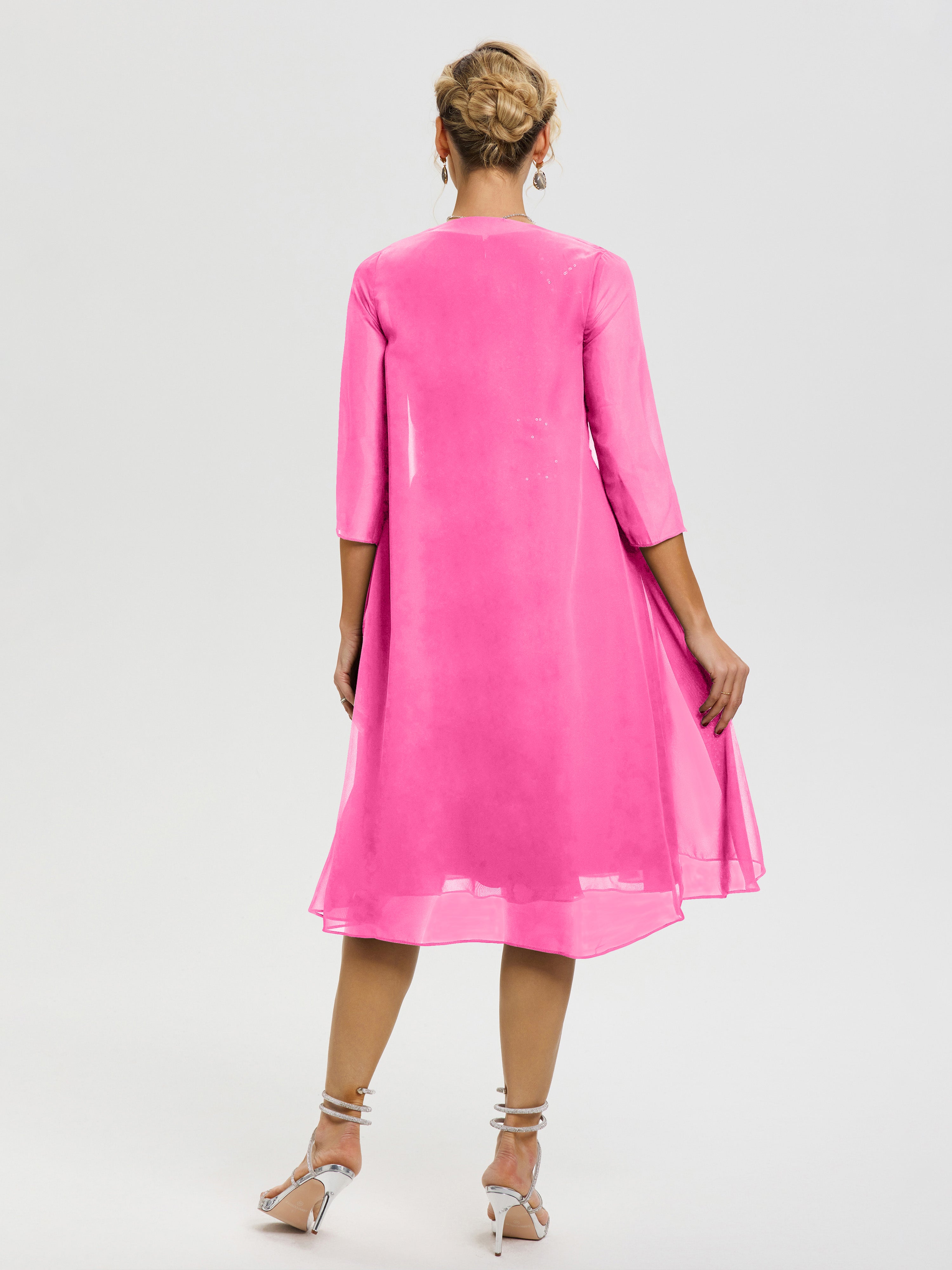 Robe Mère Mariée Azalée 2 Pièces Asymétrique Col V Mousseline & Dentelle Tenue Mère De La Mariée Très Chic