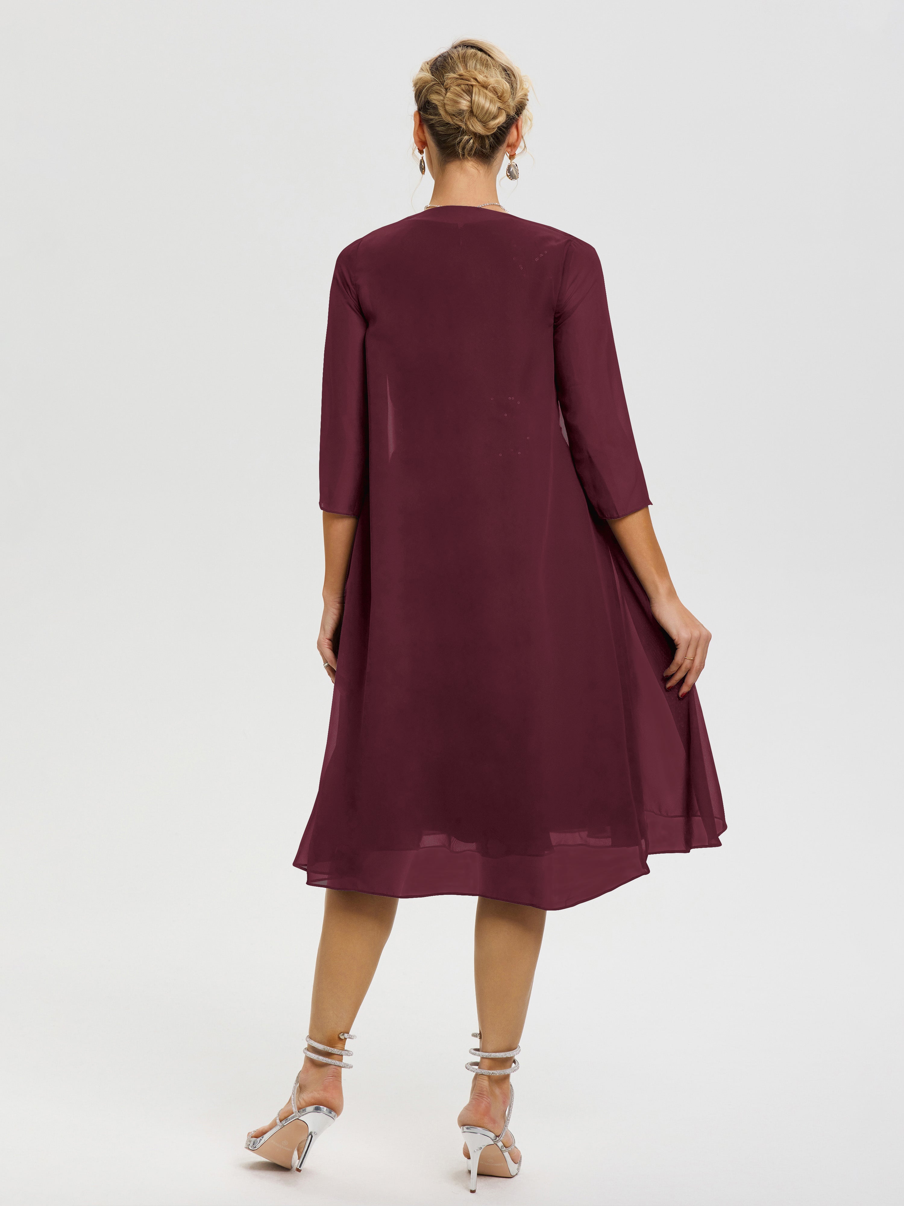 Robe Mère Mariée Cabernet 2 Pièces Asymétrique Col V Mousseline & Dentelle Tenue Mère De La Mariée Très Chic