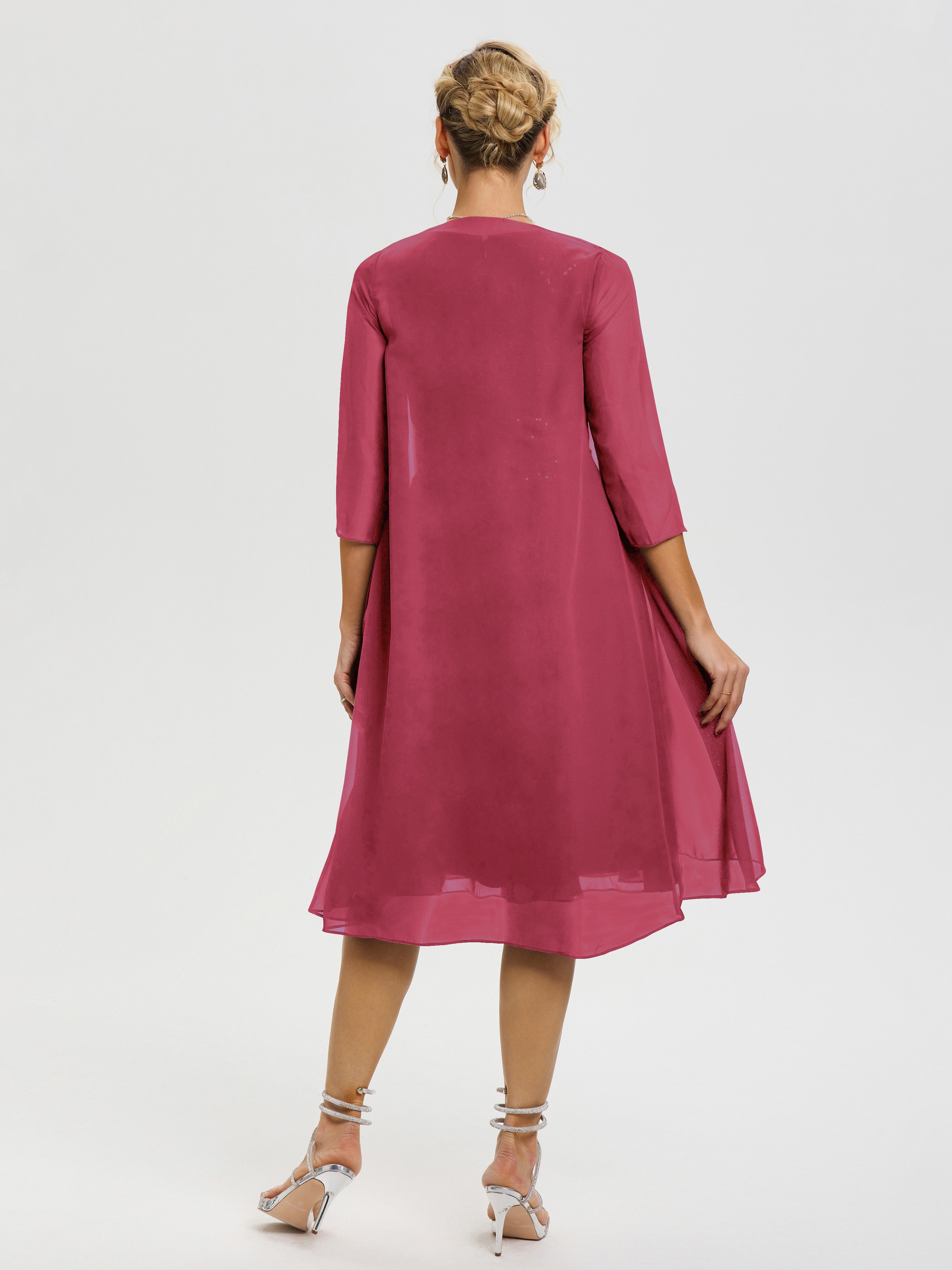 Robe Mère Marié Rose Cannelle 2 Pièces Asymétrique Col V Mousseline & Dentelle Tenue Mère De La Mariée Très Chic