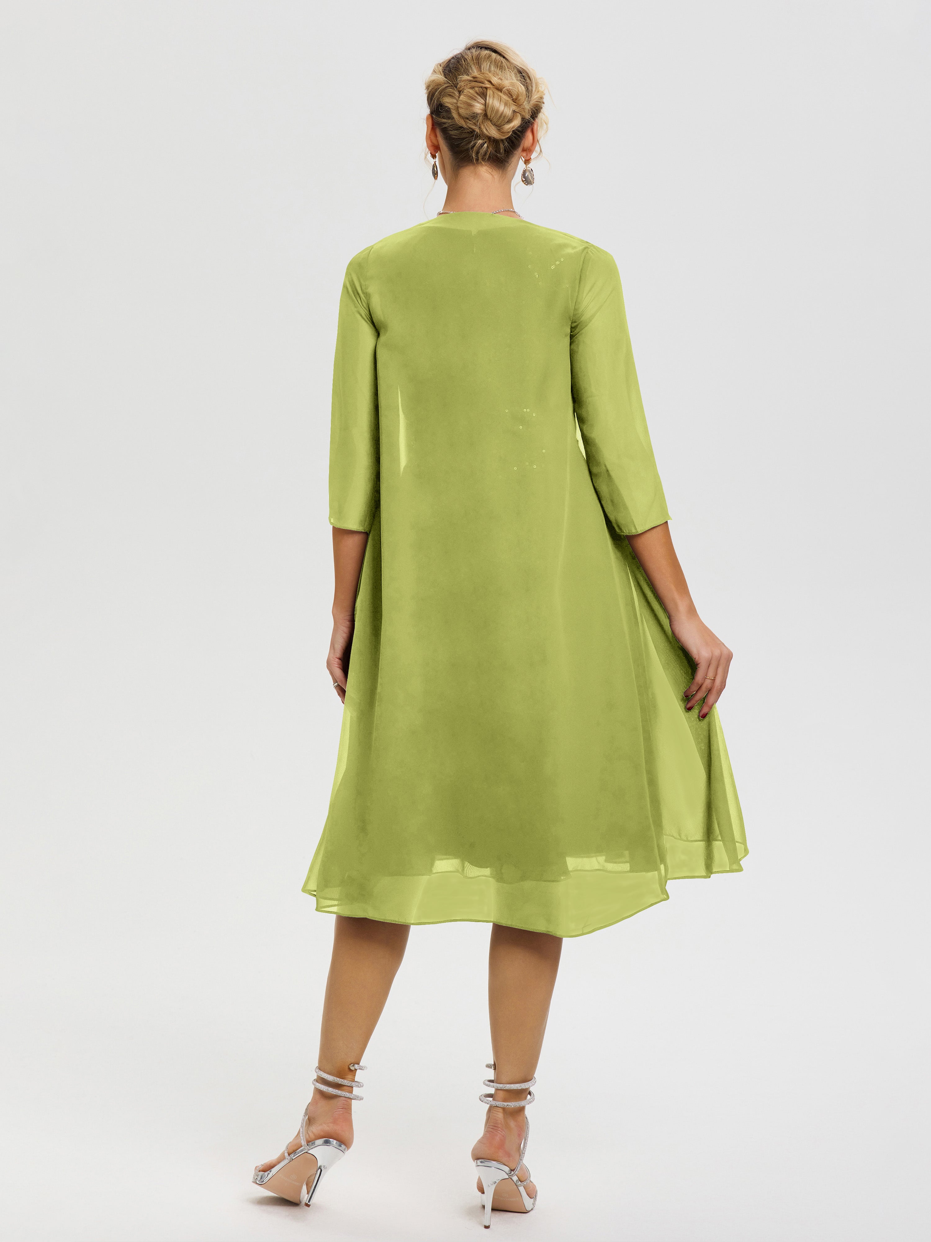 Robe Mère De Marié Trèfle 2 Pièces Asymétrique Col V Mousseline & Dentelle Tenue Mère De La Mariée Très Chic