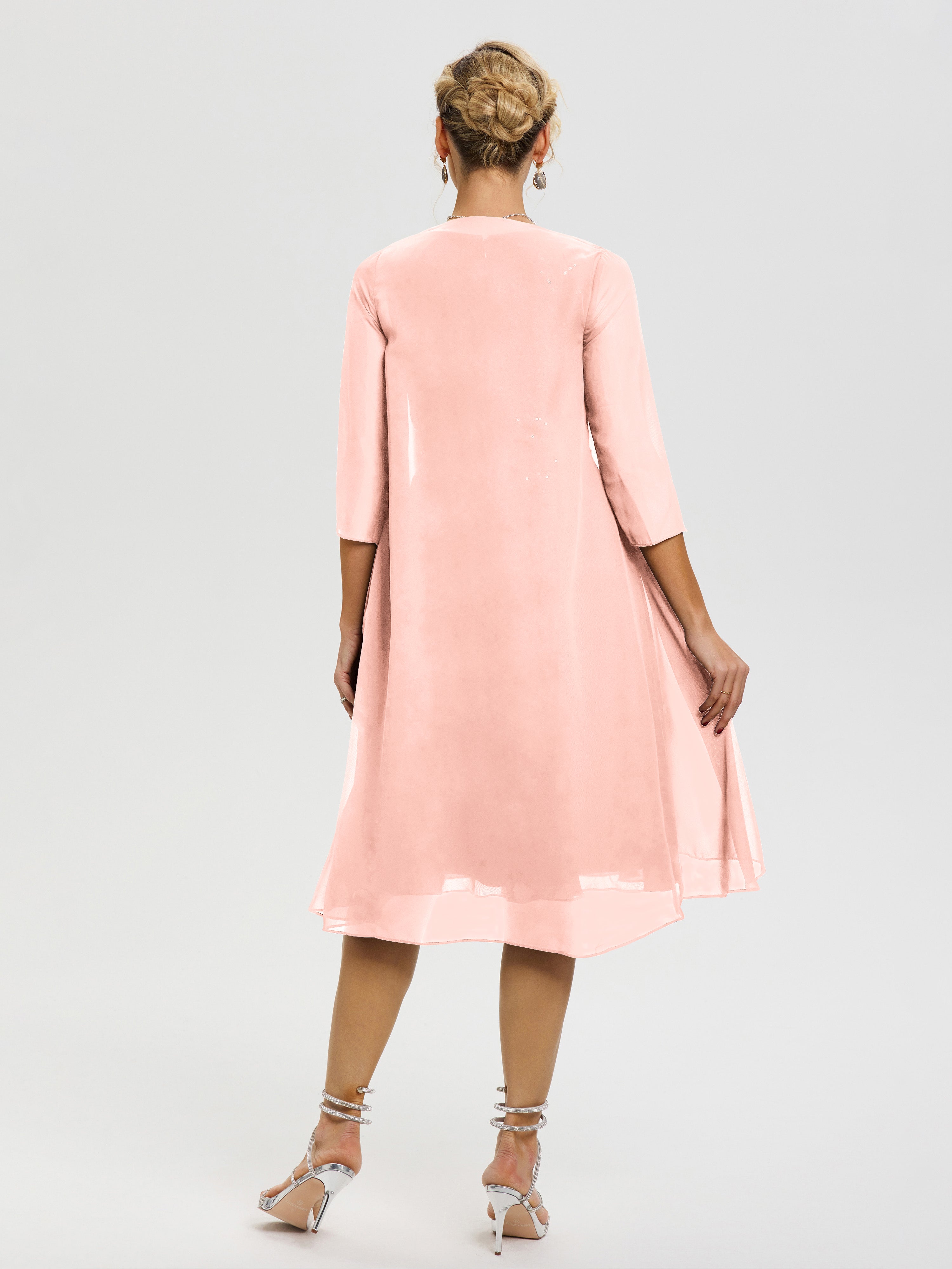 Robe Mère Mariée Corail 2 Pièces Asymétrique Col V Mousseline & Dentelle Tenue Mère De La Mariée Très Chic