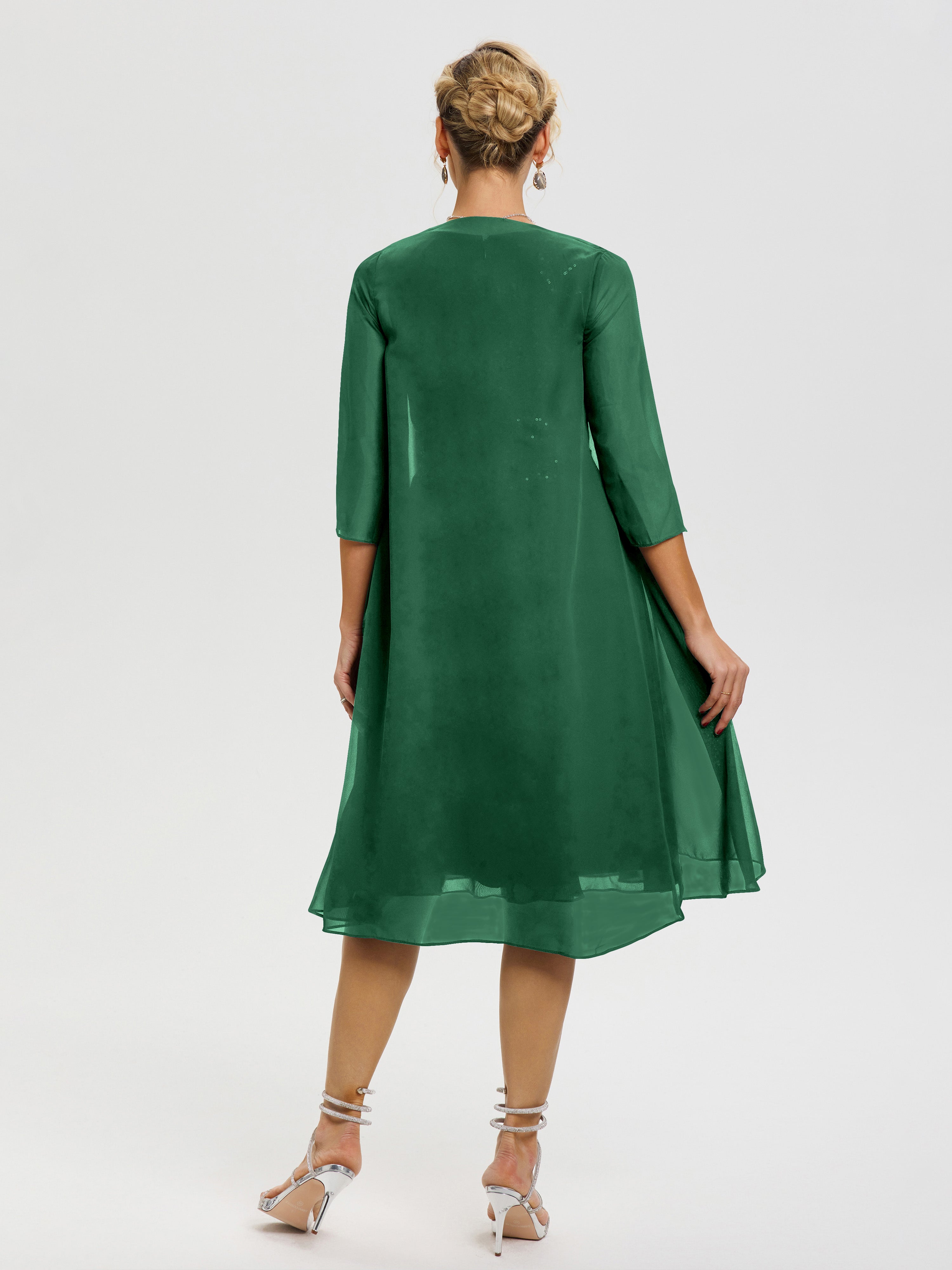 Robe Mère De Marié Vert Foncé 2 Pièces Asymétrique Col V Mousseline & Dentelle Tenue Mère De La Mariée Très Chic