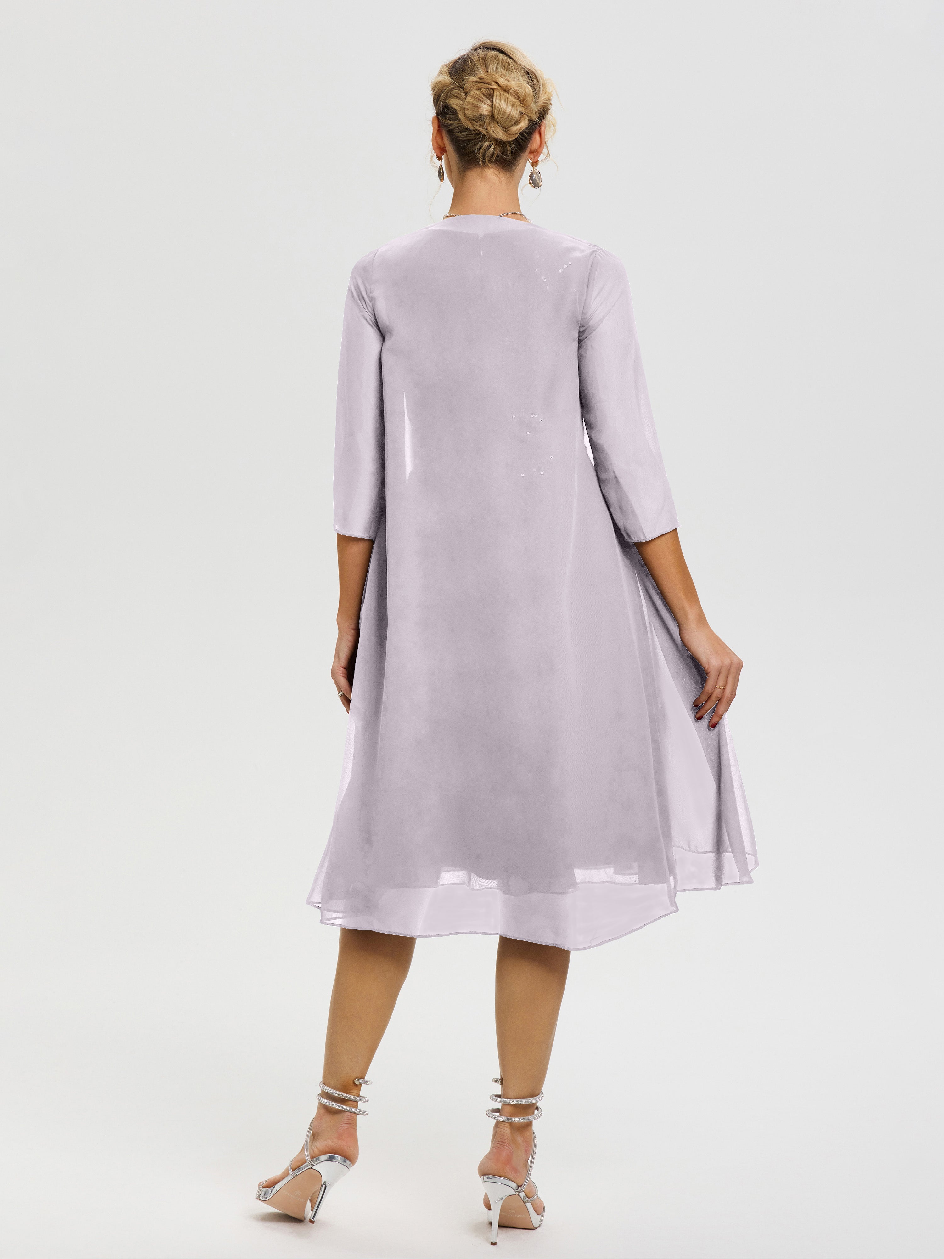 Robe Mère Mariée Crépuscule 2 Pièces Asymétrique Col V Mousseline & Dentelle Tenue Mère De La Mariée Très Chic