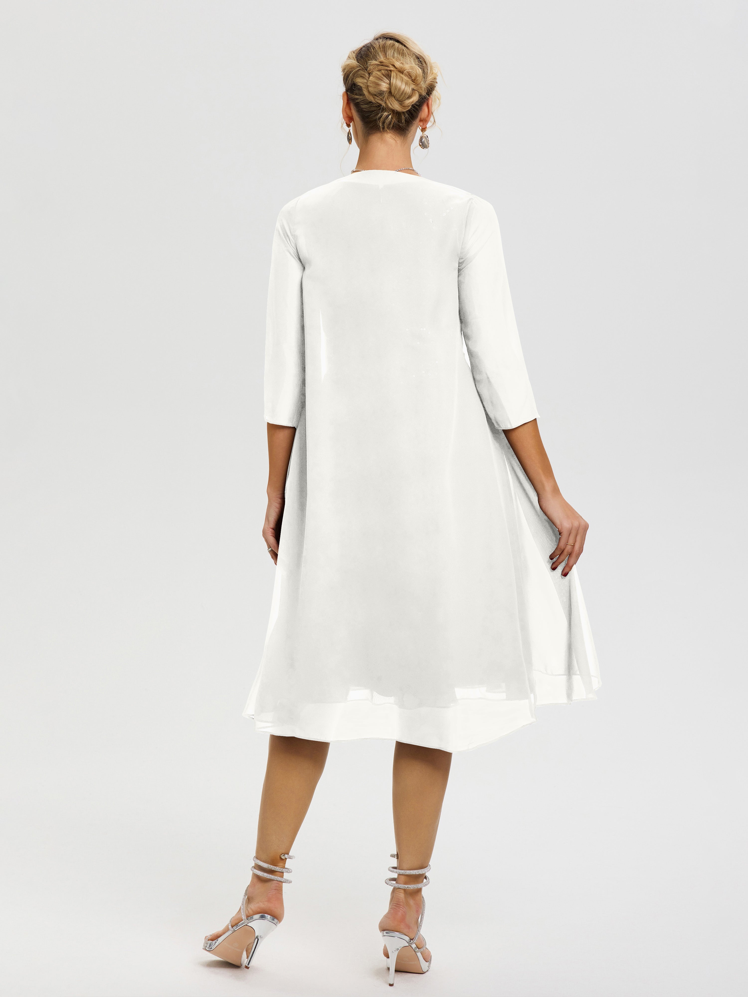 Robe Mère Mariée Ivoire 2 Pièces Asymétrique Col V Mousseline & Dentelle Tenue Mère De La Mariée Très Chic
