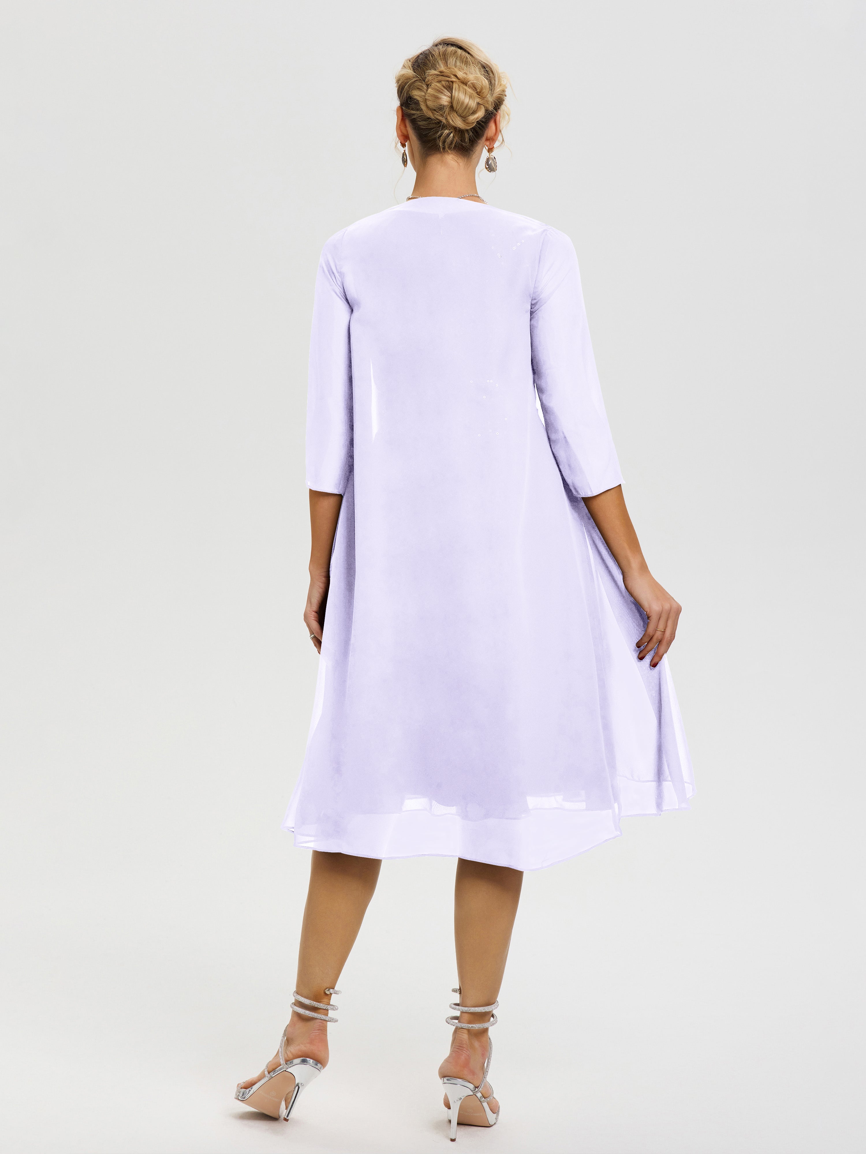 Robe Mère Mariée Lilas 2 Pièces Asymétrique Col V Mousseline & Dentelle Tenue Mère De La Mariée Très Chic