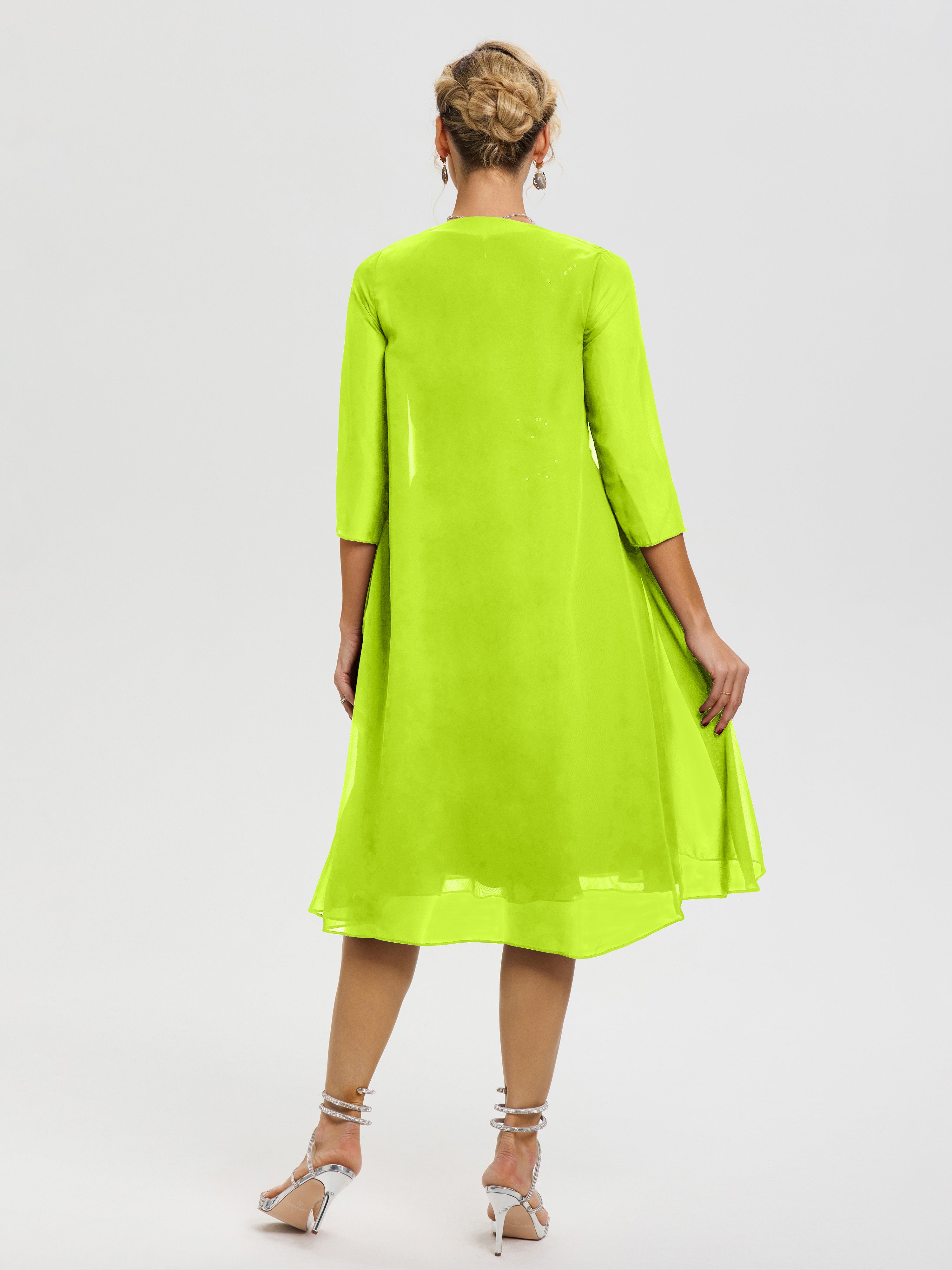 Robe Mère De Marié Vert Citron 2 Pièces Asymétrique Col V Mousseline & Dentelle Tenue Mère De La Mariée Très Chic