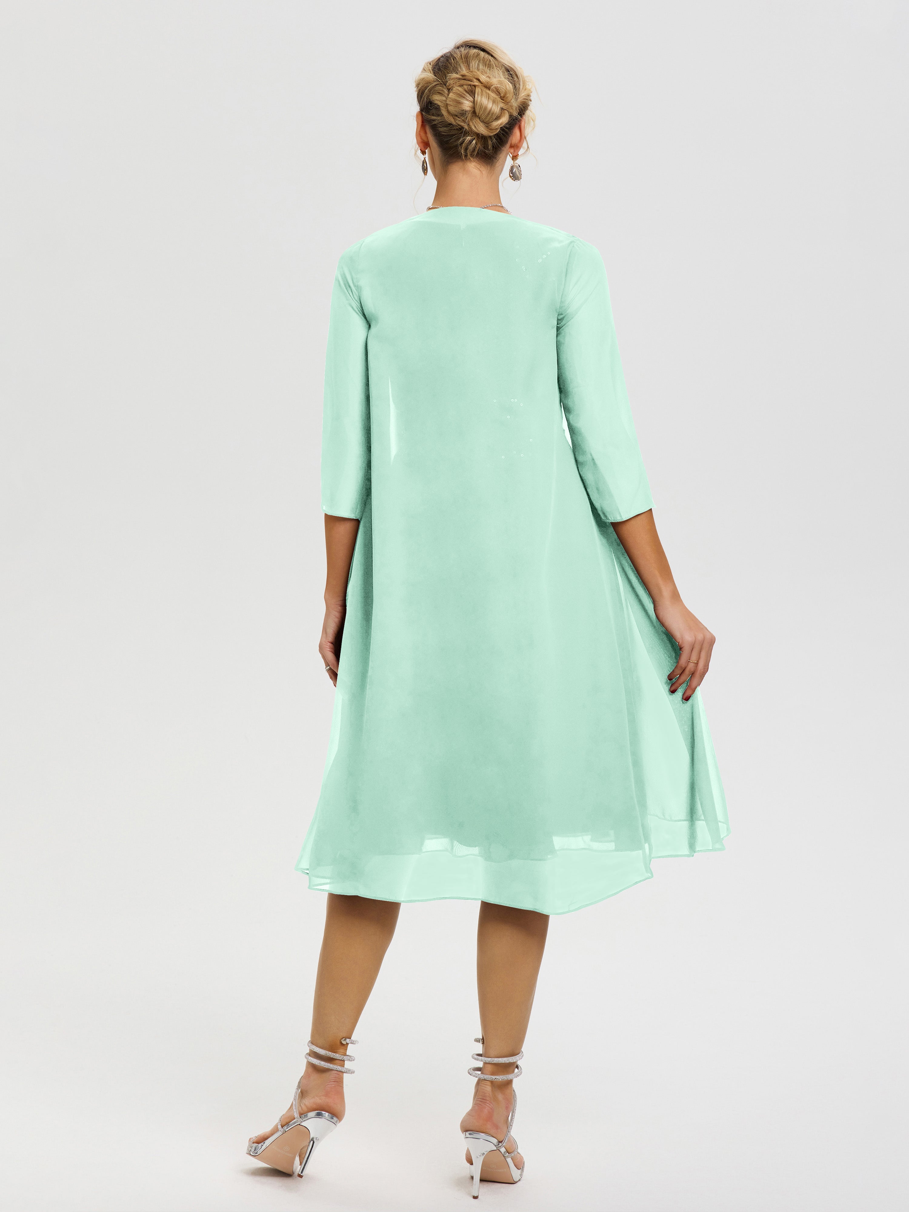Robe Mère De Marié Vert Menthe 2 Pièces Asymétrique Col V Mousseline & Dentelle Tenue Mère De La Mariée Très Chic