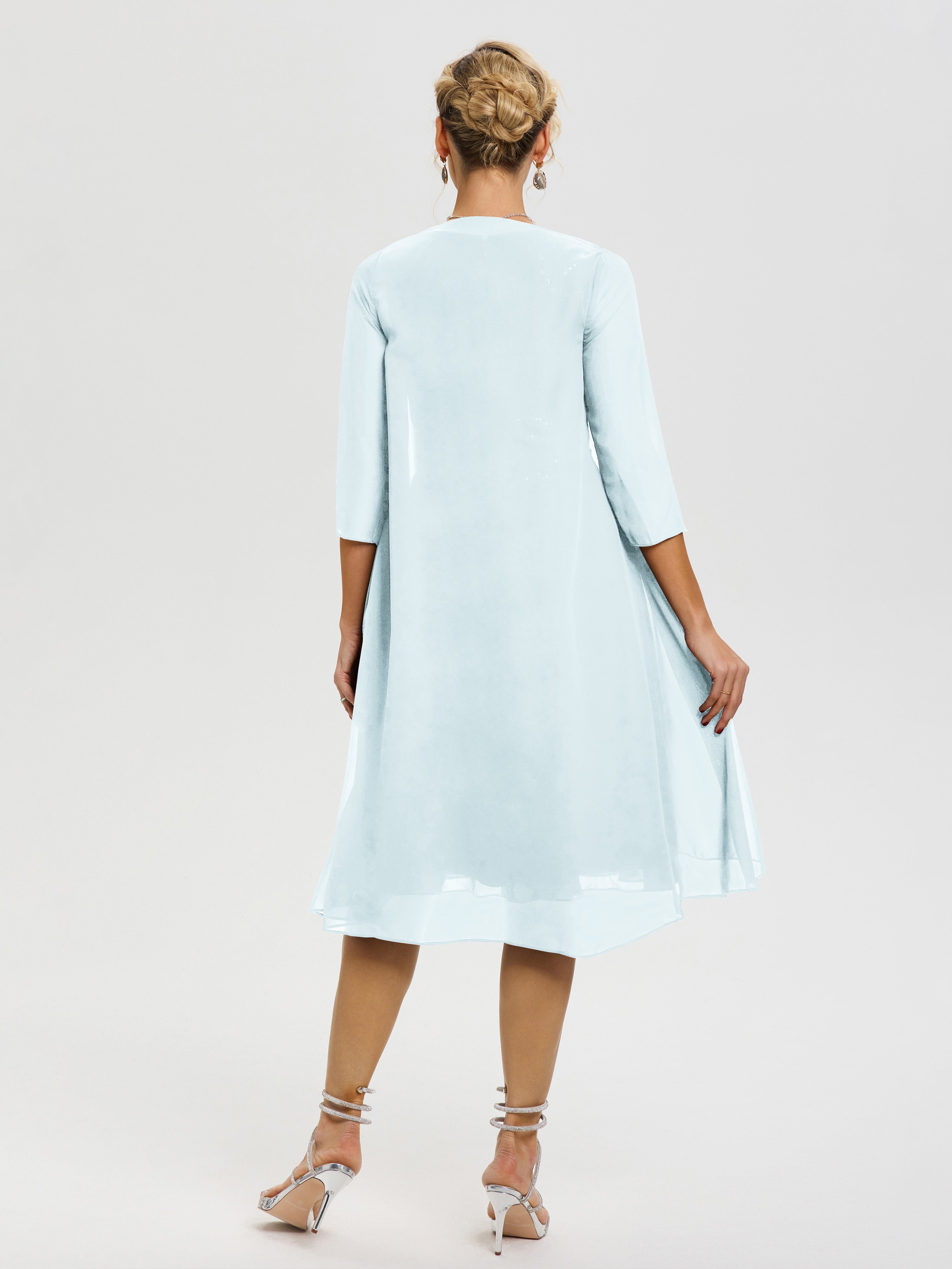 Robe Mère Mariée Brume 2 Pièces Asymétrique Col V Mousseline & Dentelle Tenue Mère De La Mariée Très Chic