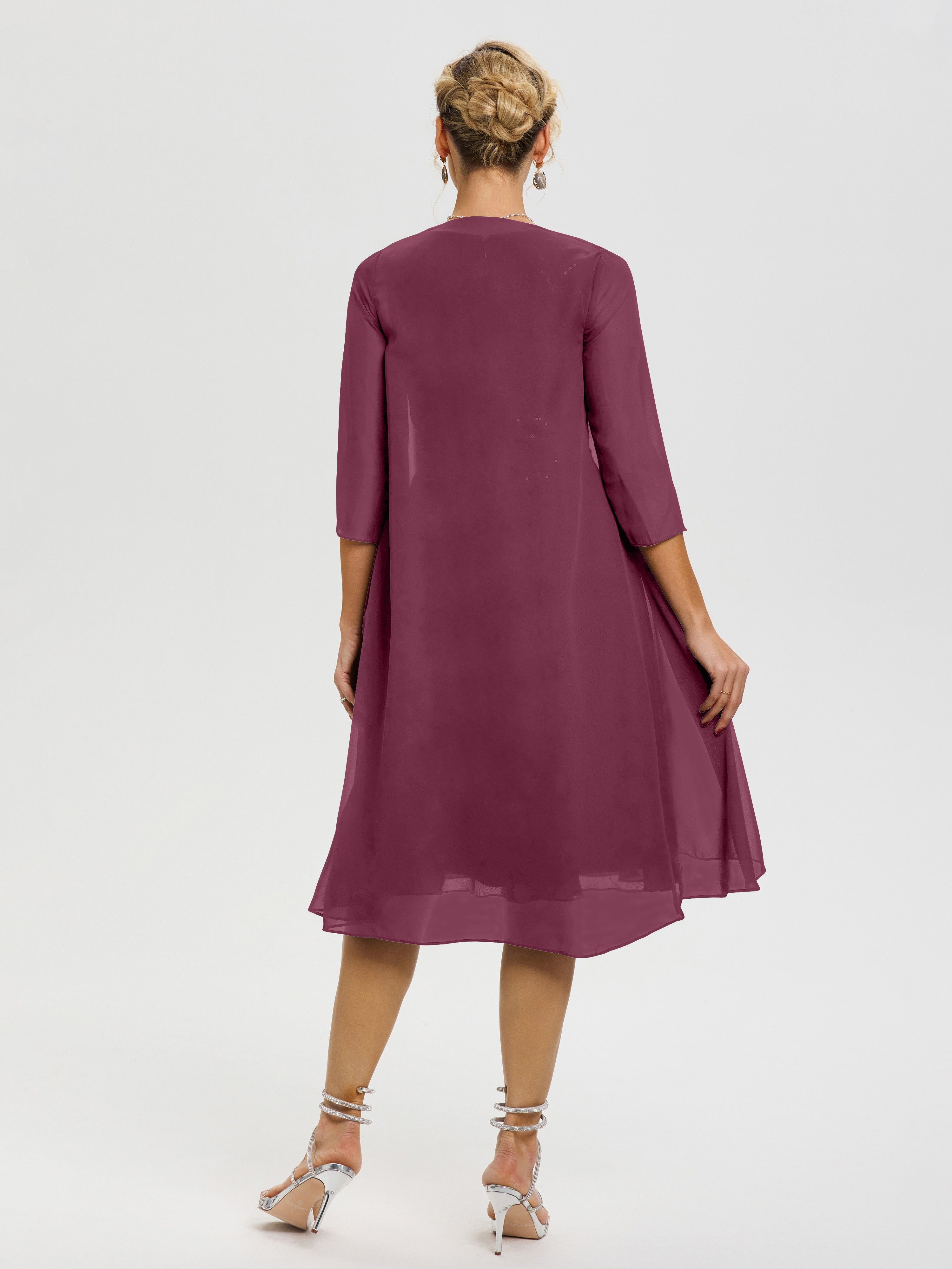 Robe Mère Mariée Mûre 2 Pièces Asymétrique Col V Mousseline & Dentelle Tenue Mère De La Mariée Très Chic
