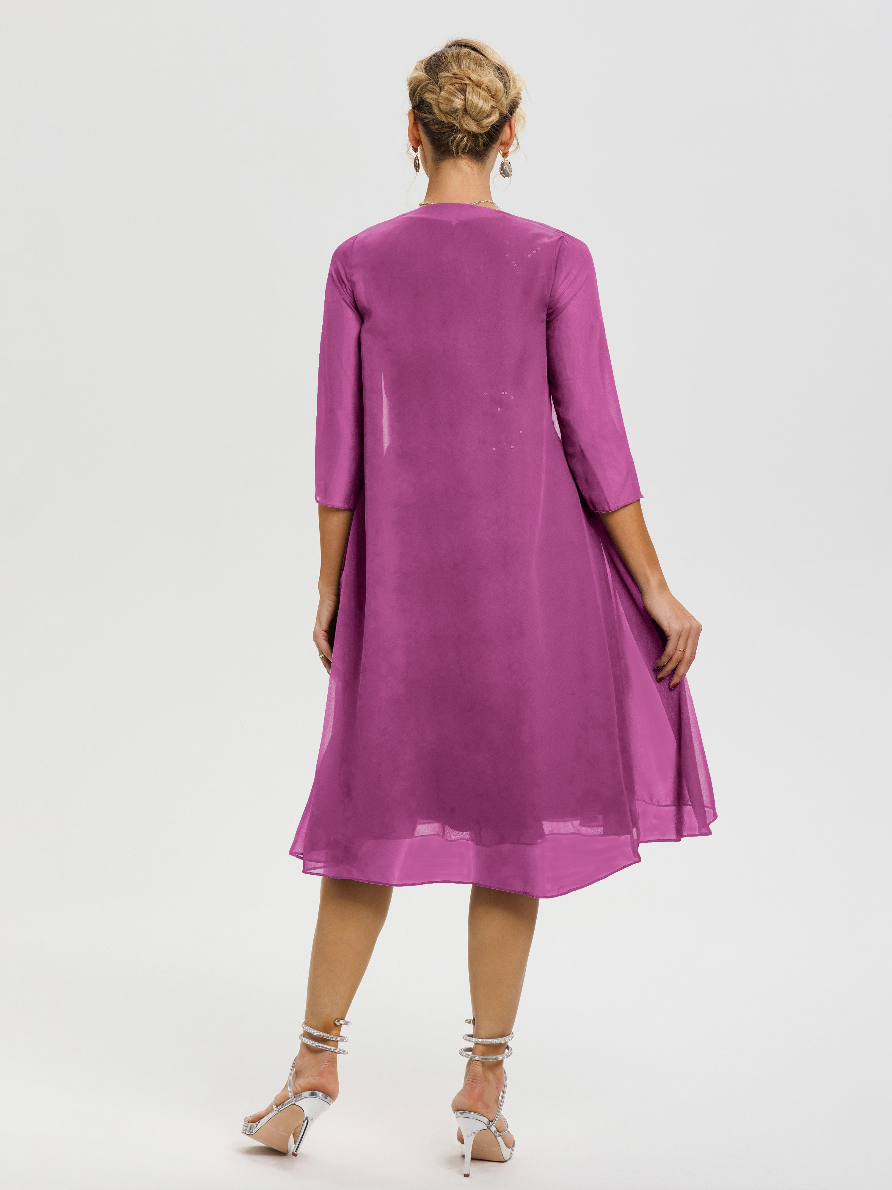 Robe Mère Marié Orchidée 2 Pièces Asymétrique Col V Mousseline & Dentelle Tenue Mère De La Mariée Très Chic