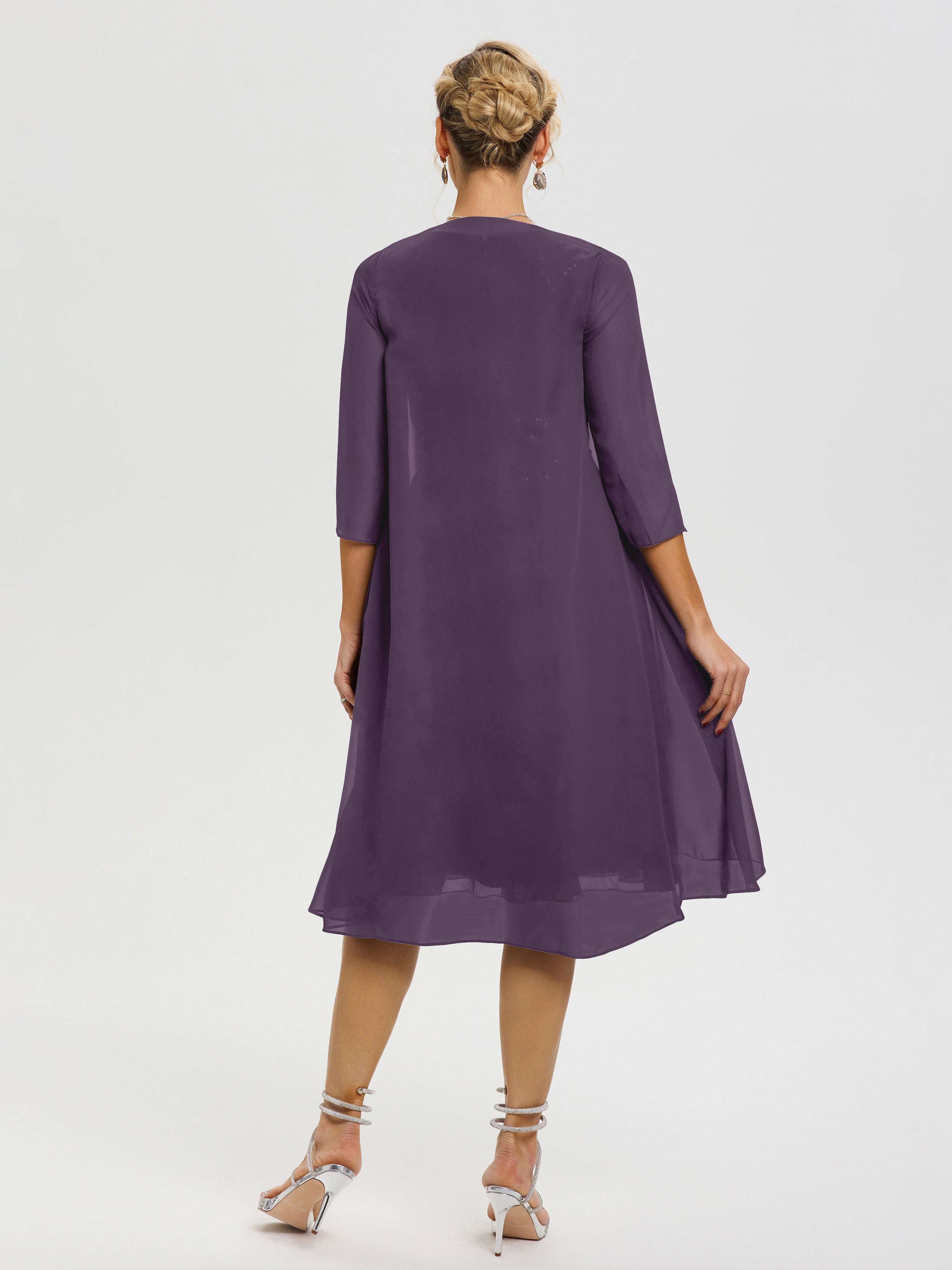 Robe Mère Marié Plum 2 Pièces Asymétrique Col V Mousseline & Dentelle Tenue Mère De La Mariée Très Chic
