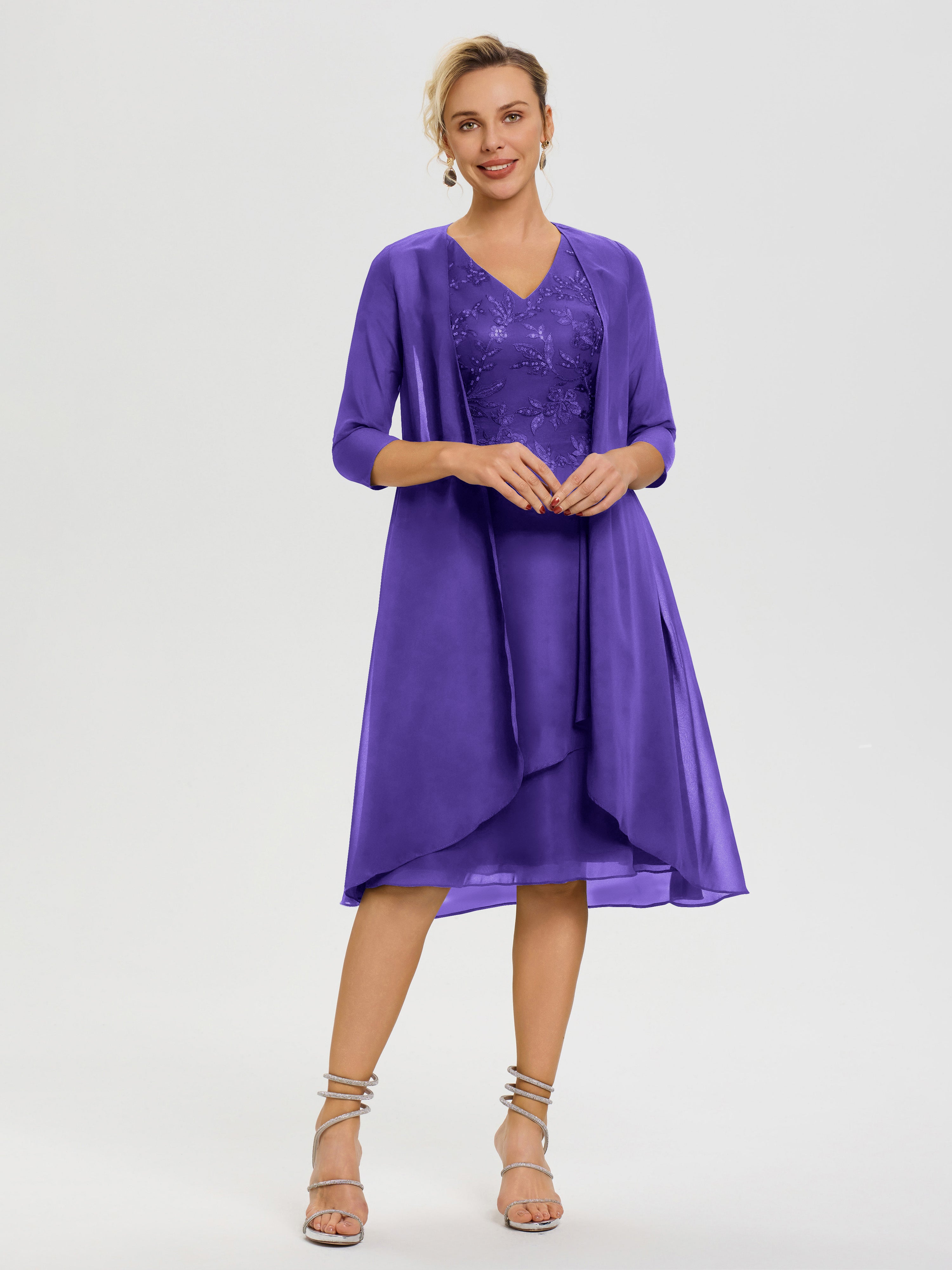 Robe Mère Marié Régence 2 Pièces Asymétrique Col V Mousseline & Dentelle Tenue Mère De La Mariée Très Chic