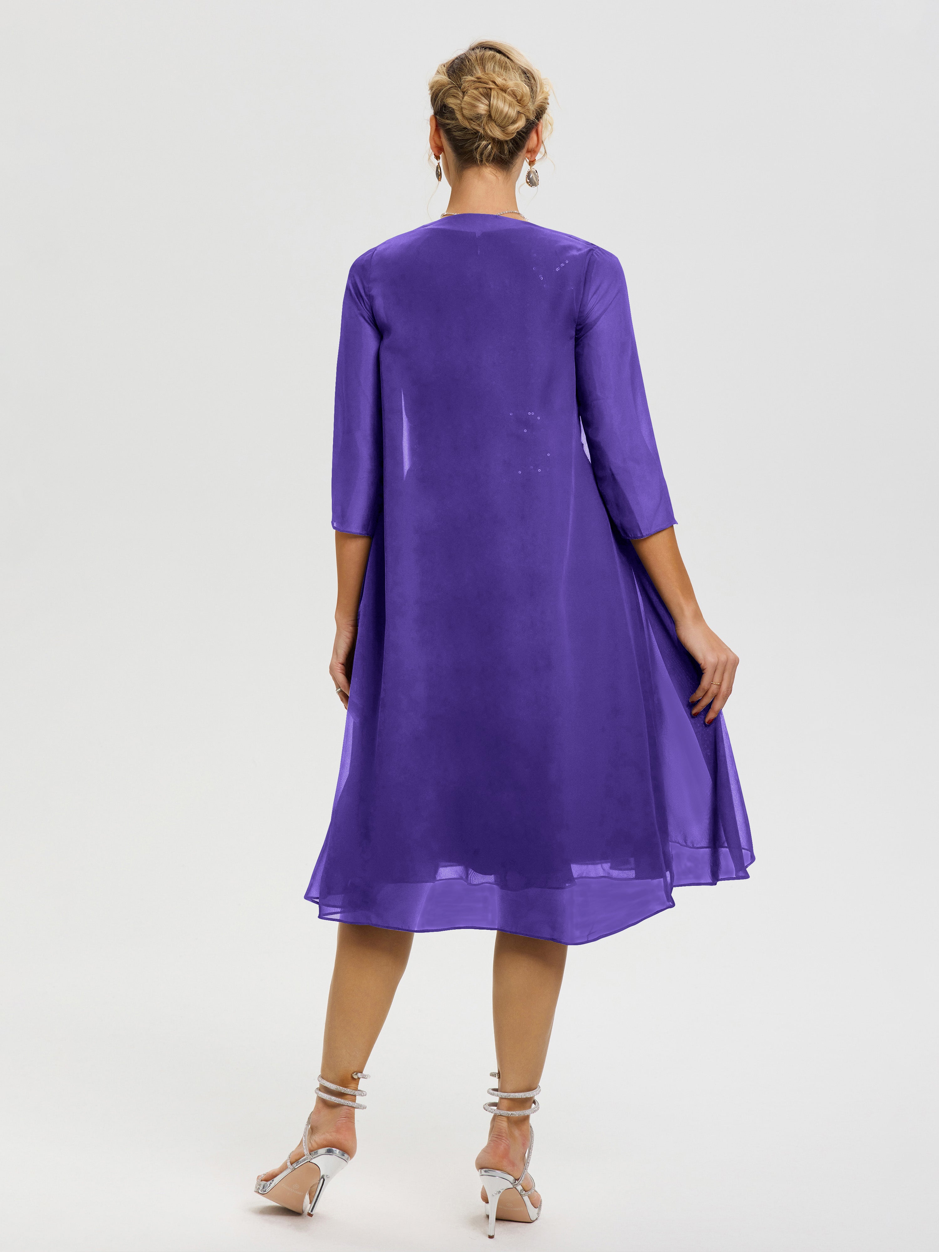 Robe Mère Marié Régence 2 Pièces Asymétrique Col V Mousseline & Dentelle Tenue Mère De La Mariée Très Chic