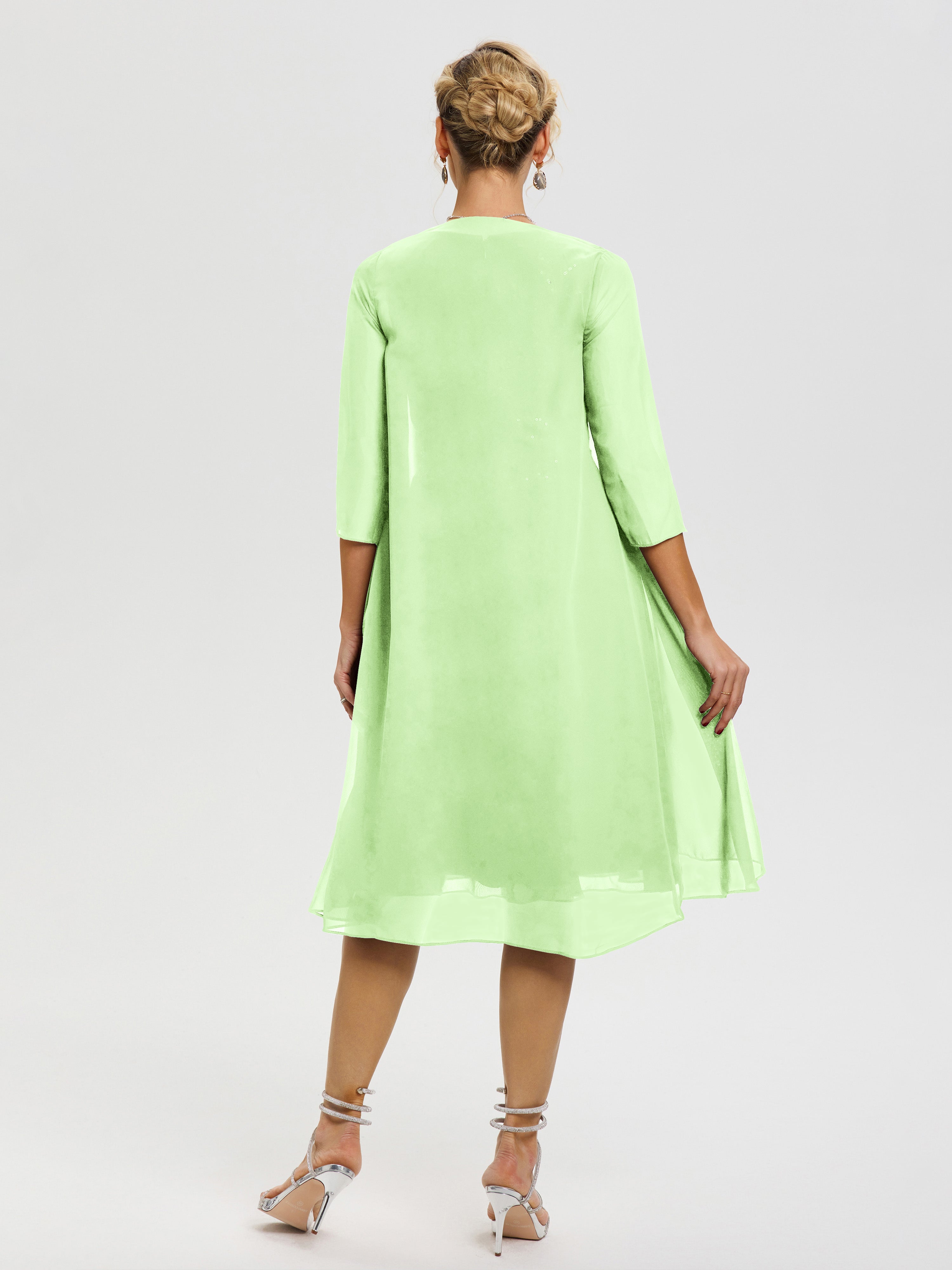 Robe Mère De La Mariée Vert Sauge 2 Pièces Asymétrique Col V Mousseline & Dentelle Tenue Mère De La Mariée Très Chic