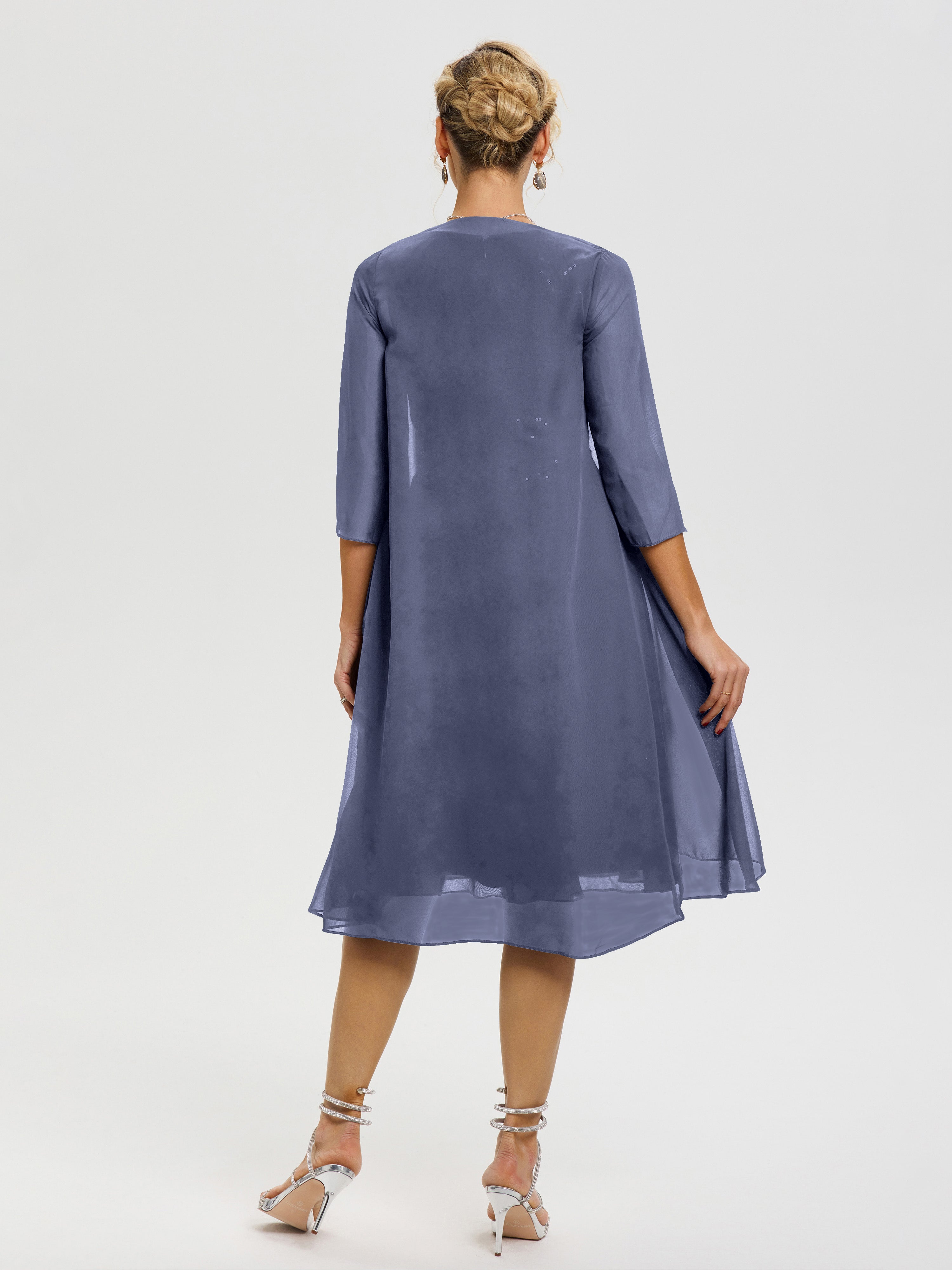 Robe Mère Mariée Orageux 2 Pièces Asymétrique Col V Mousseline & Dentelle Tenue Mère De La Mariée Très Chic