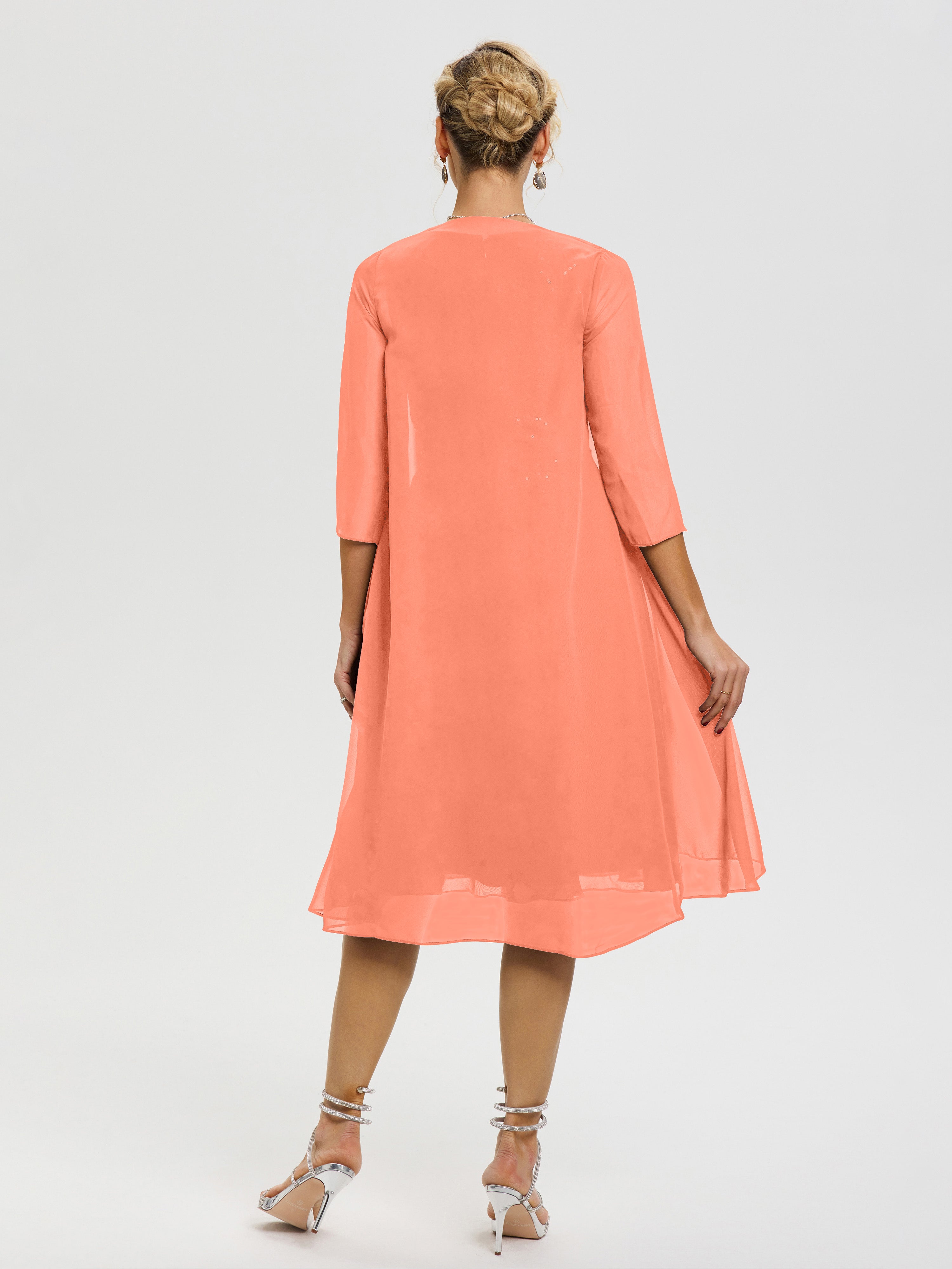 Robe Mère Mariée Coucher De Soleil 2 Pièces Asymétrique Col V Mousseline & Dentelle Tenue Mère De La Mariée Très Chic