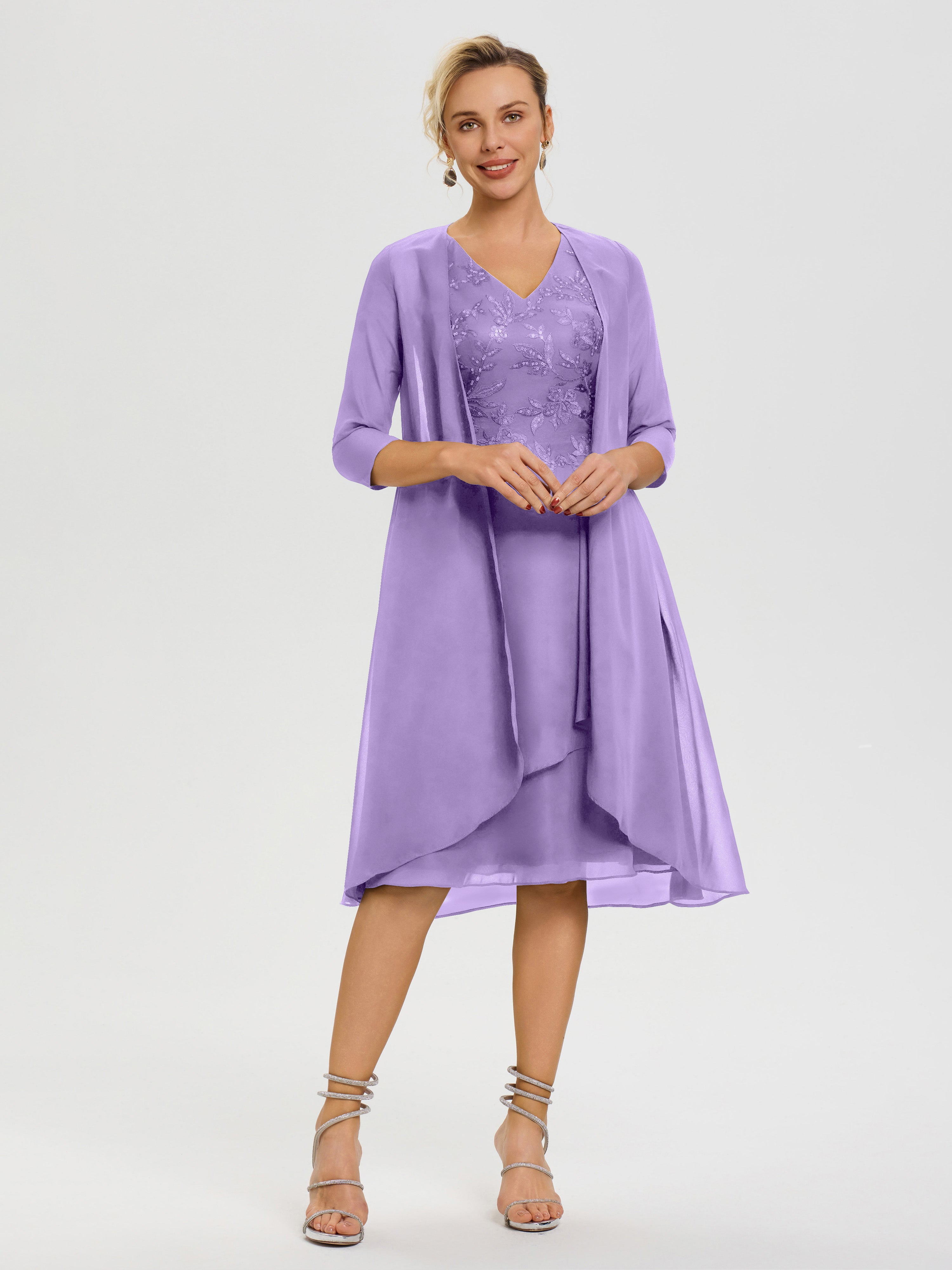 Robe Mère De Marié Tahiti 2 Pièces Asymétrique Col V Mousseline & Dentelle Tenue Mère De La Mariée Très Chic