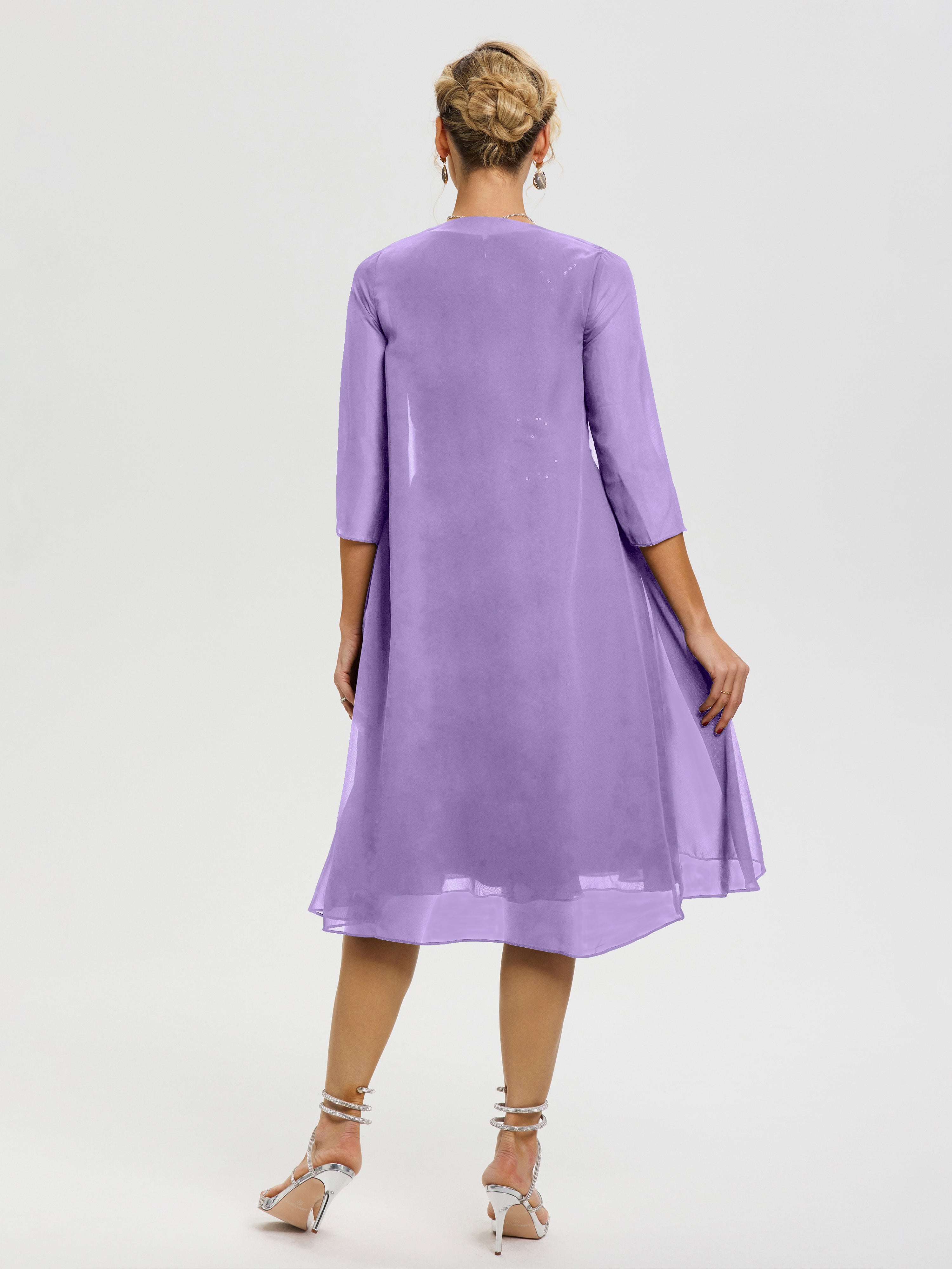 Robe Mère De Marié Tahiti 2 Pièces Asymétrique Col V Mousseline & Dentelle Tenue Mère De La Mariée Très Chic