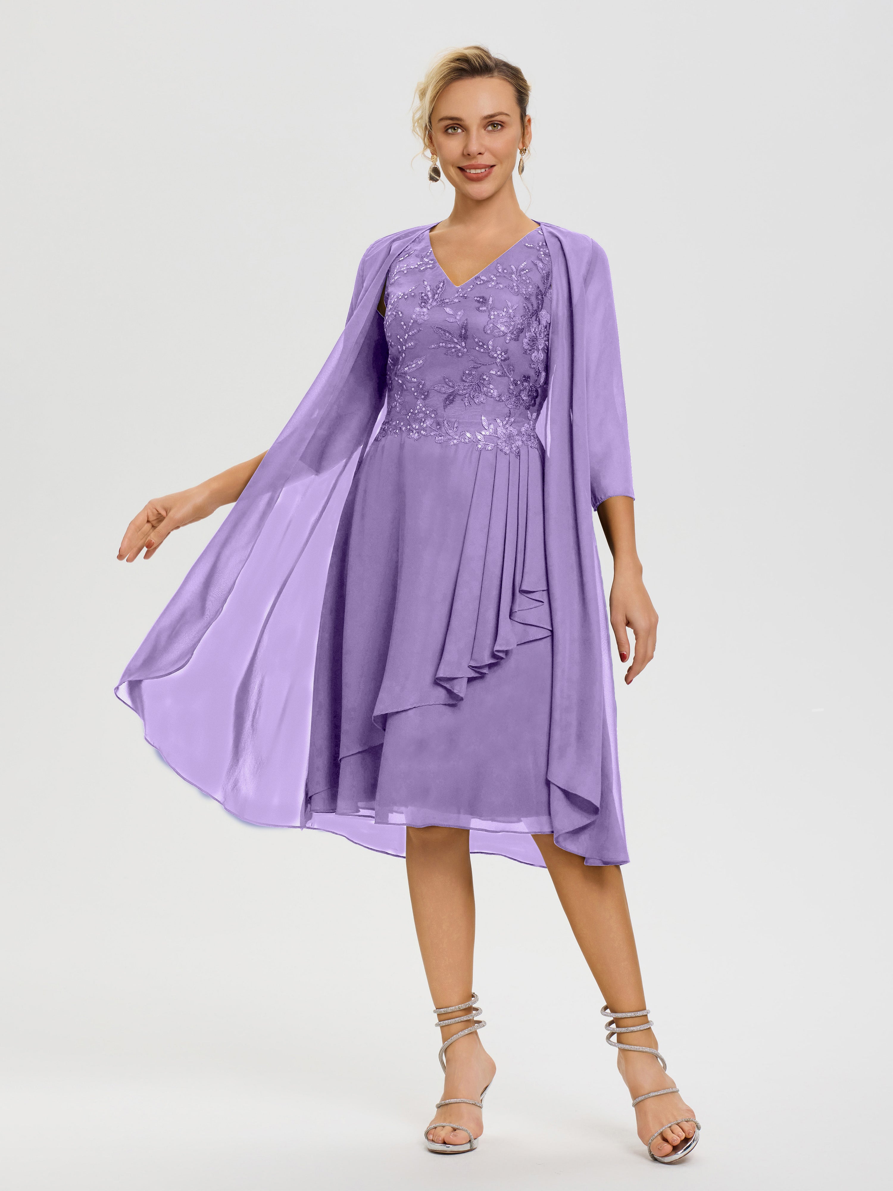 Robe Mère De Marié Tahiti 2 Pièces Asymétrique Col V Mousseline & Dentelle Tenue Mère De La Mariée Très Chic