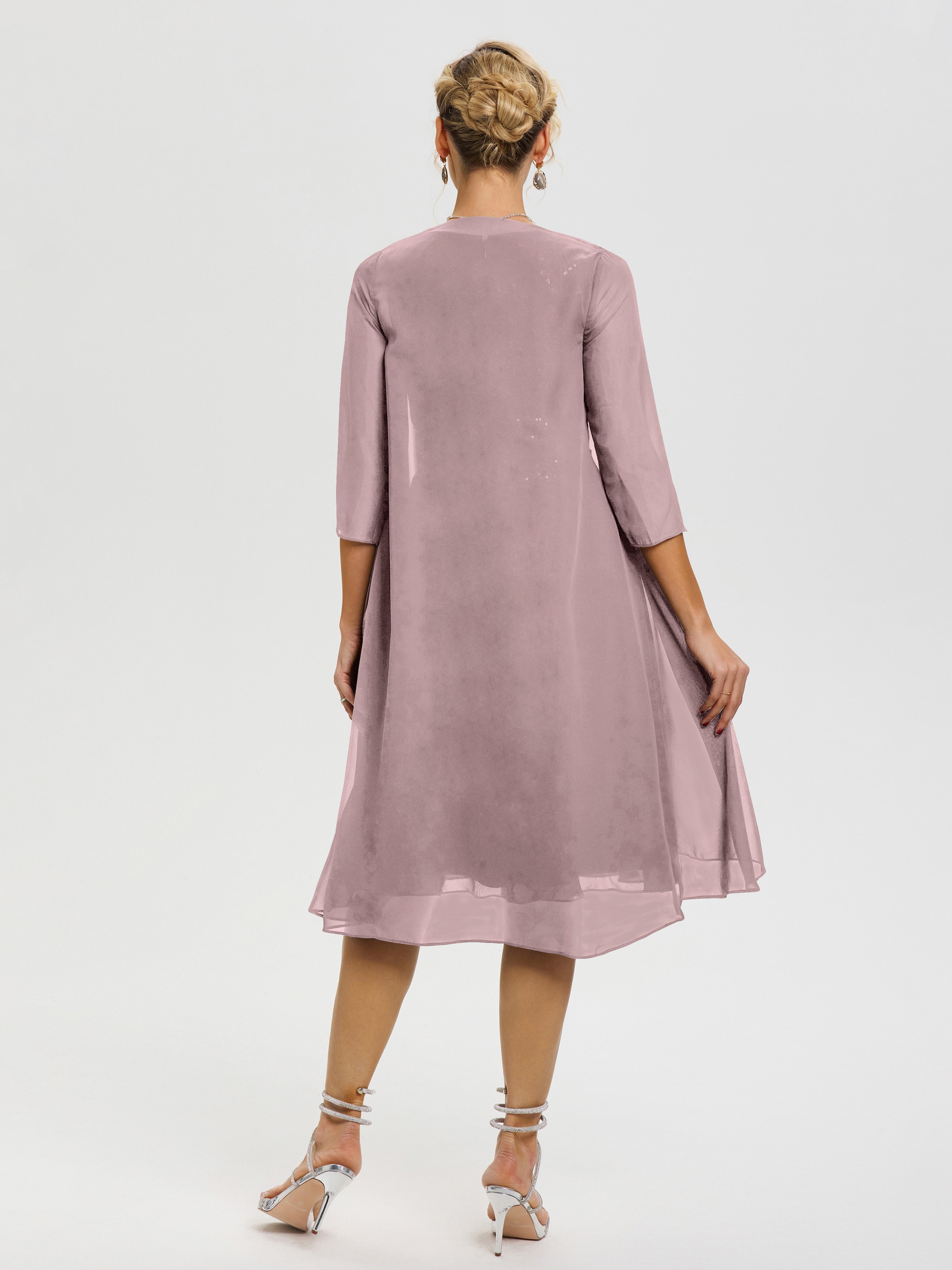 Robe Mère De Marié Vintage Mauve 2 Pièces Asymétrique Col V Mousseline & Dentelle Tenue Mère De La Mariée Très Chic