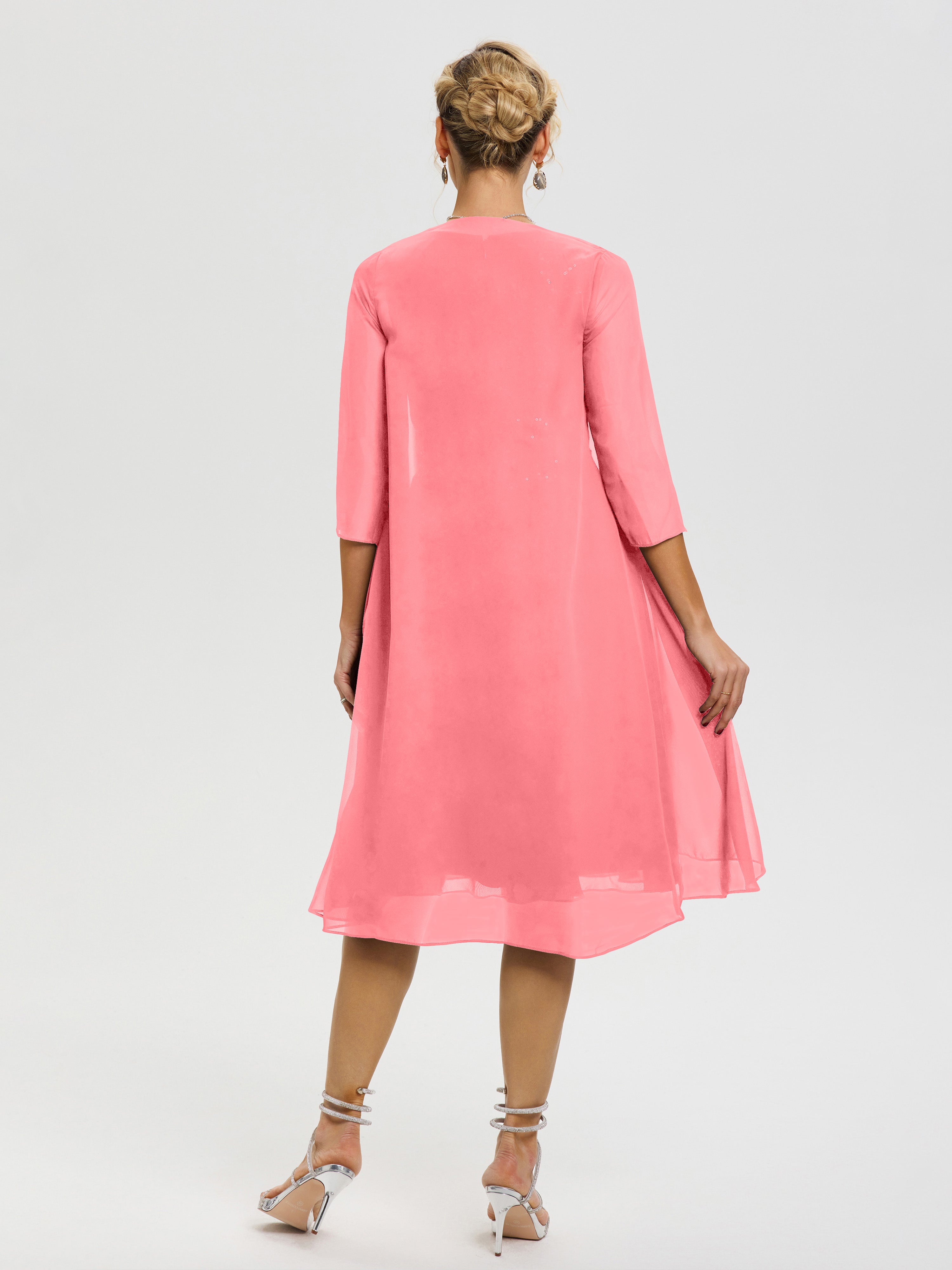 Robe Mère Marié Pastèque 2 Pièces Asymétrique Col V Mousseline & Dentelle Tenue Mère De La Mariée Très Chic