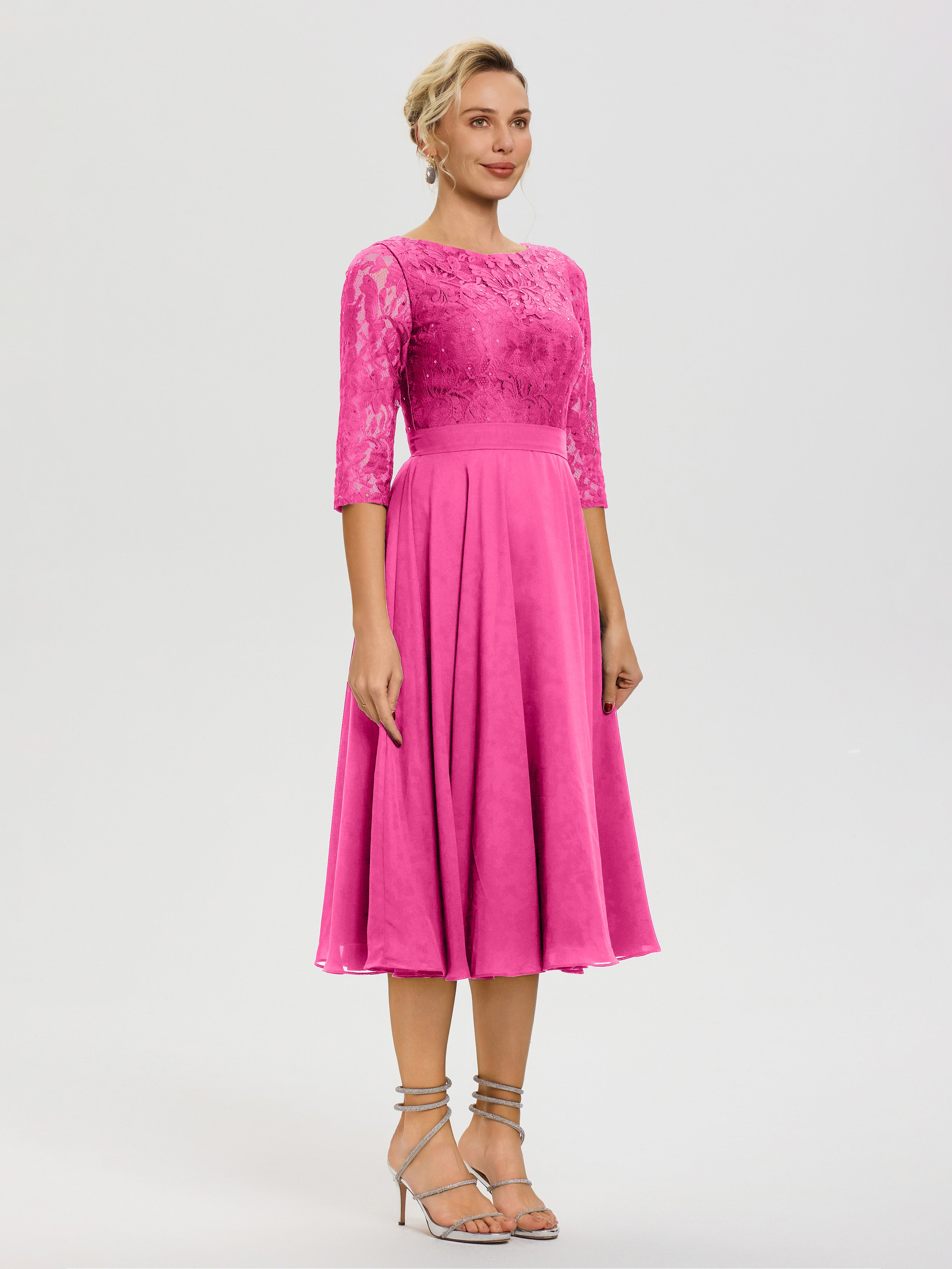 Robe Mere Dela Mariee Azalée Col Rond Mousseline & Dentelle Robe Mère De La Mariée