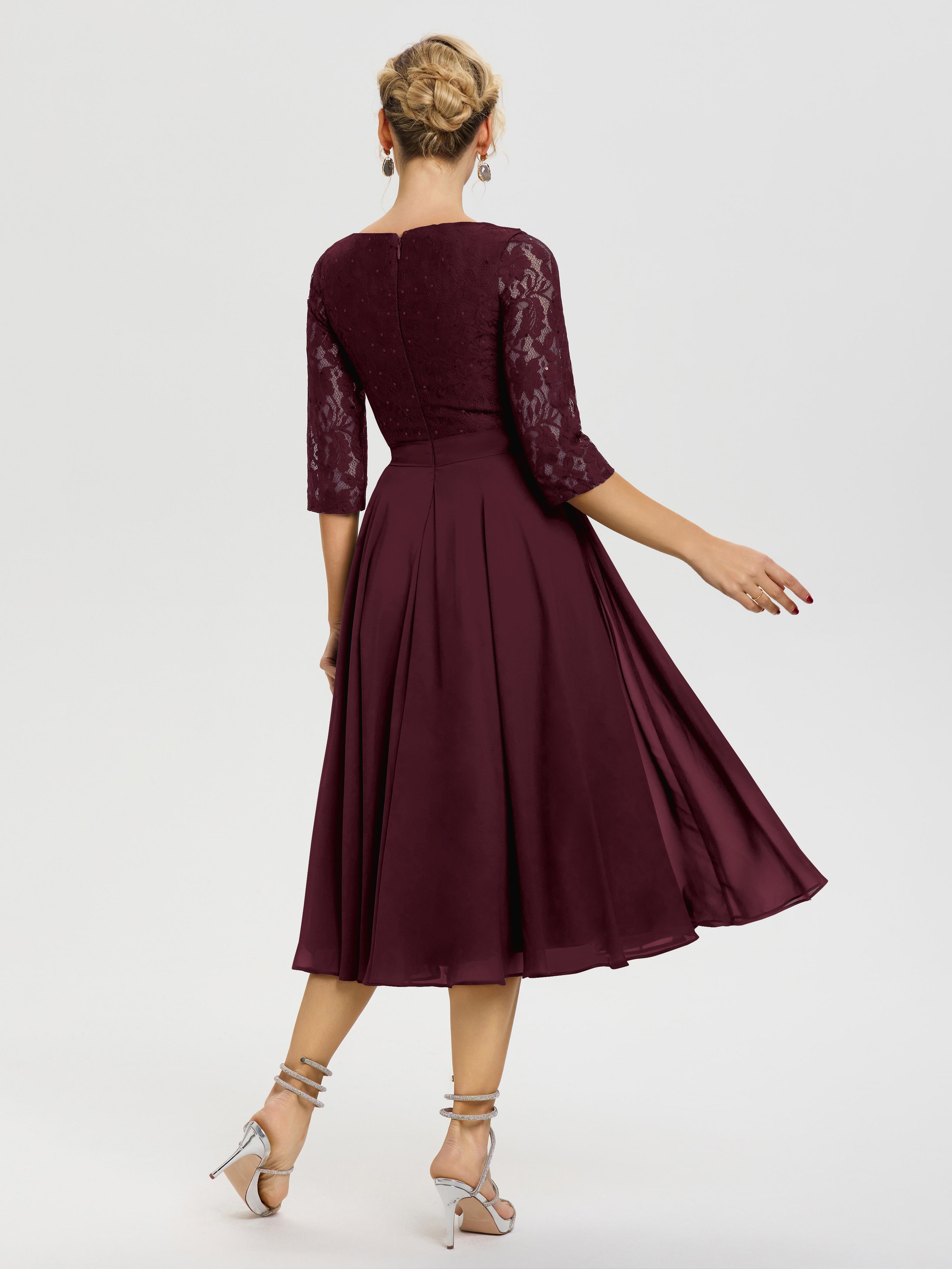 Robe Mere Dela Mariee Cabernet Col Rond Mousseline & Dentelle Robe Mère De La Mariée