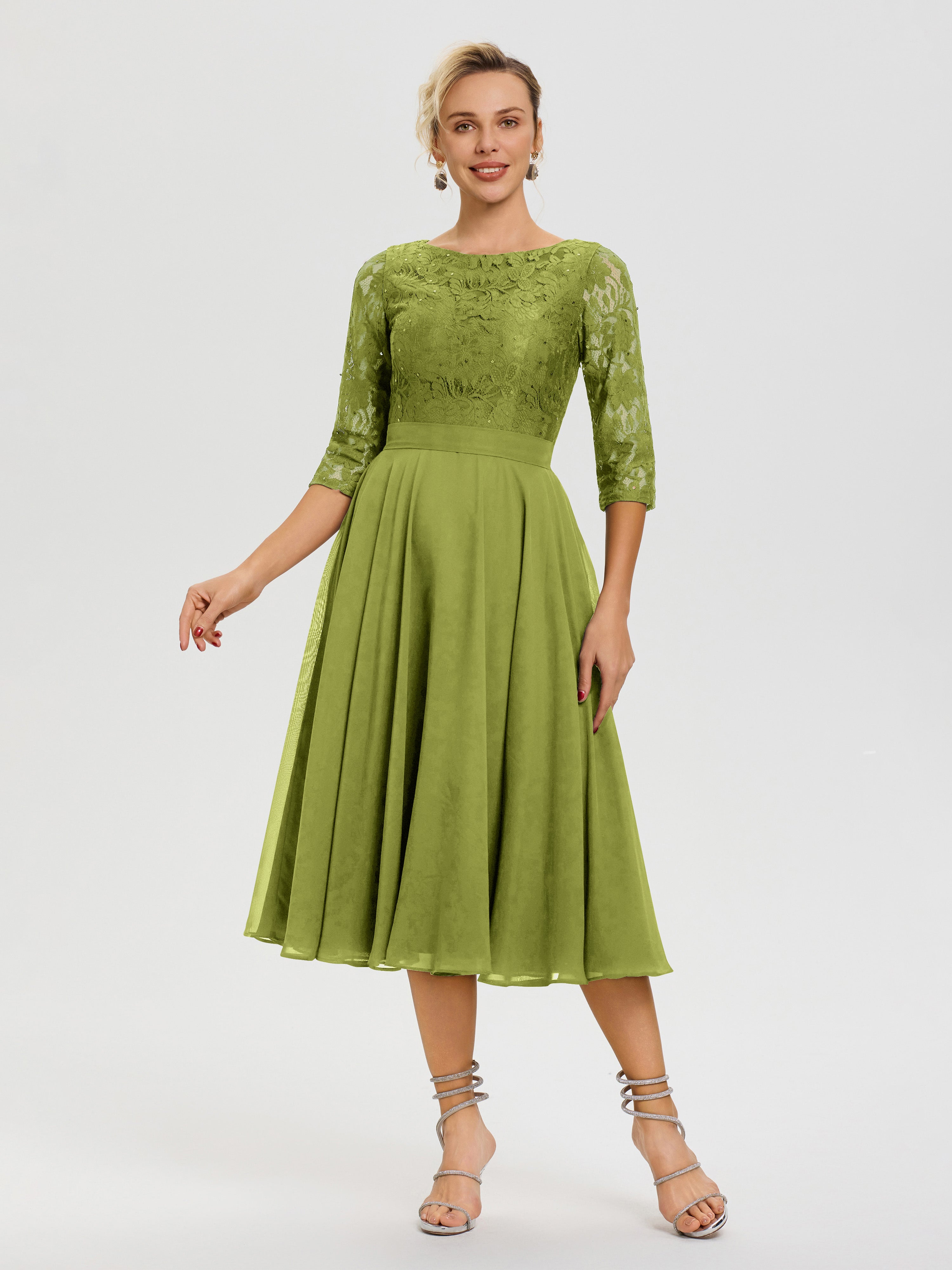 Robe Cérémonie Mariage Mère Du Marié Trèfle Col Rond Mousseline & Dentelle Robe Mère De La Mariée