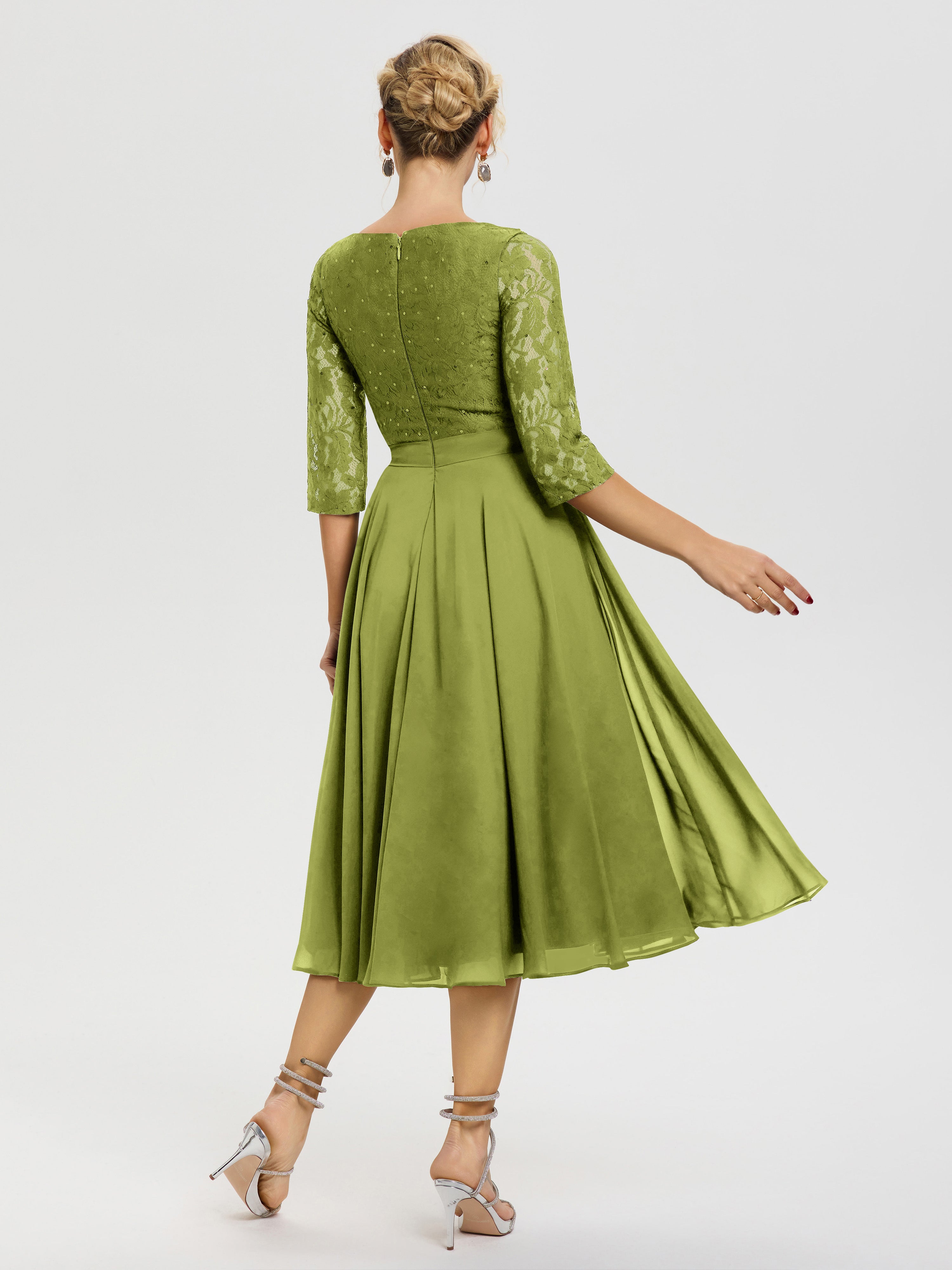 Robe Cérémonie Mariage Mère Du Marié Trèfle Col Rond Mousseline & Dentelle Robe Mère De La Mariée