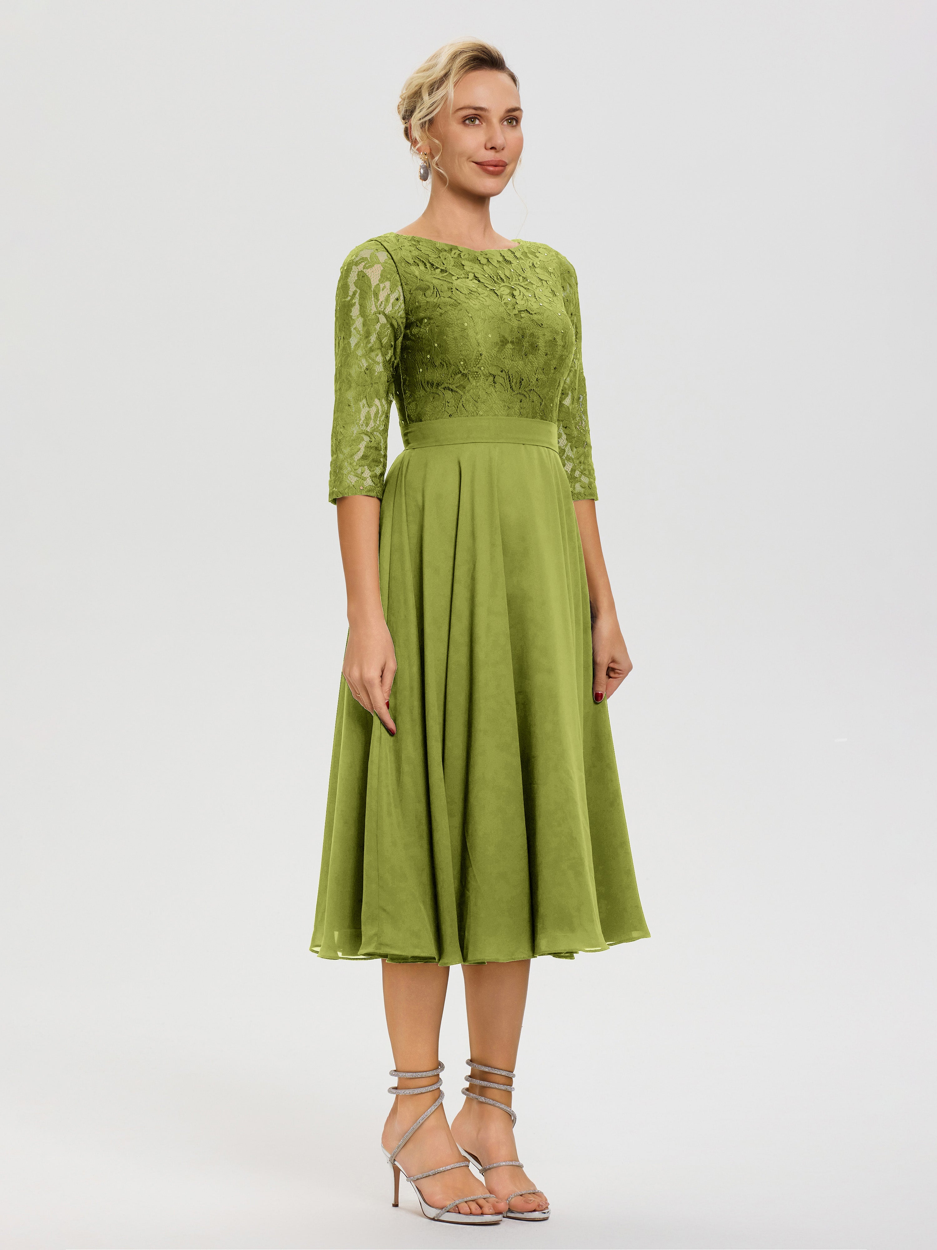 Robe Cérémonie Mariage Mère Du Marié Trèfle Col Rond Mousseline & Dentelle Robe Mère De La Mariée