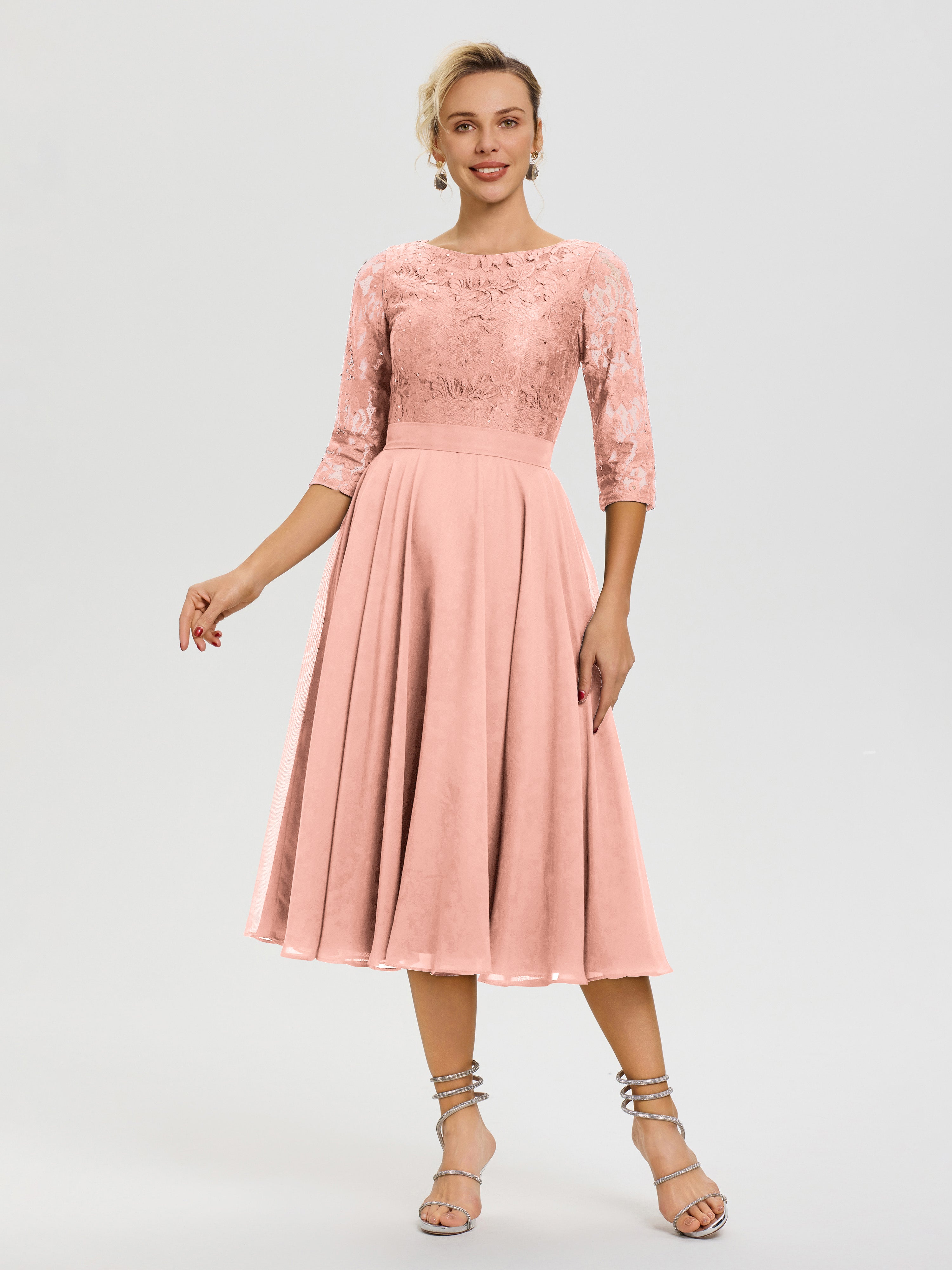 Tenue Mere Dela Mariee Corail Col Rond Mousseline & Dentelle Robe Mère De La Mariée