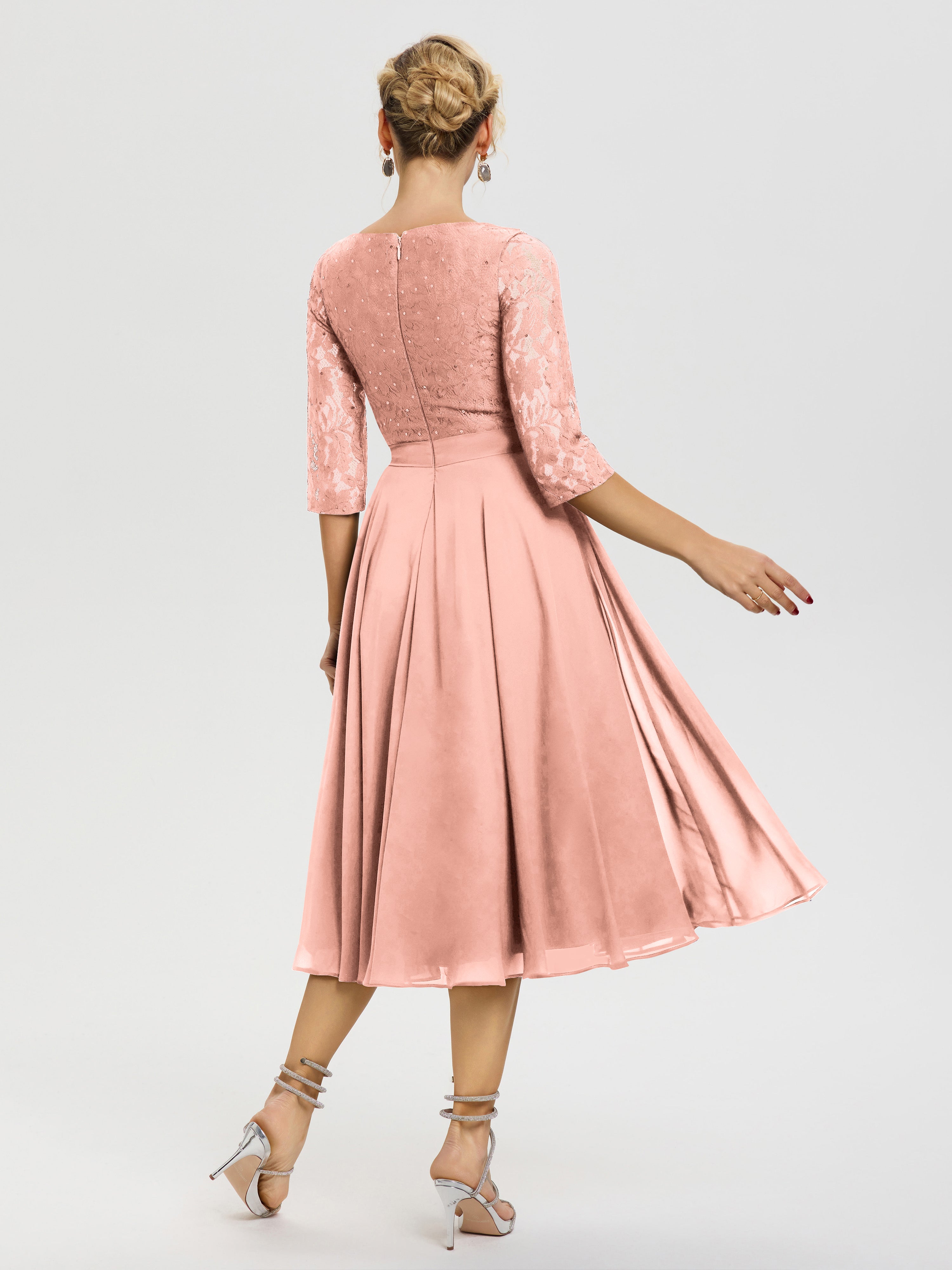 Tenue Mere Dela Mariee Corail Col Rond Mousseline & Dentelle Robe Mère De La Mariée