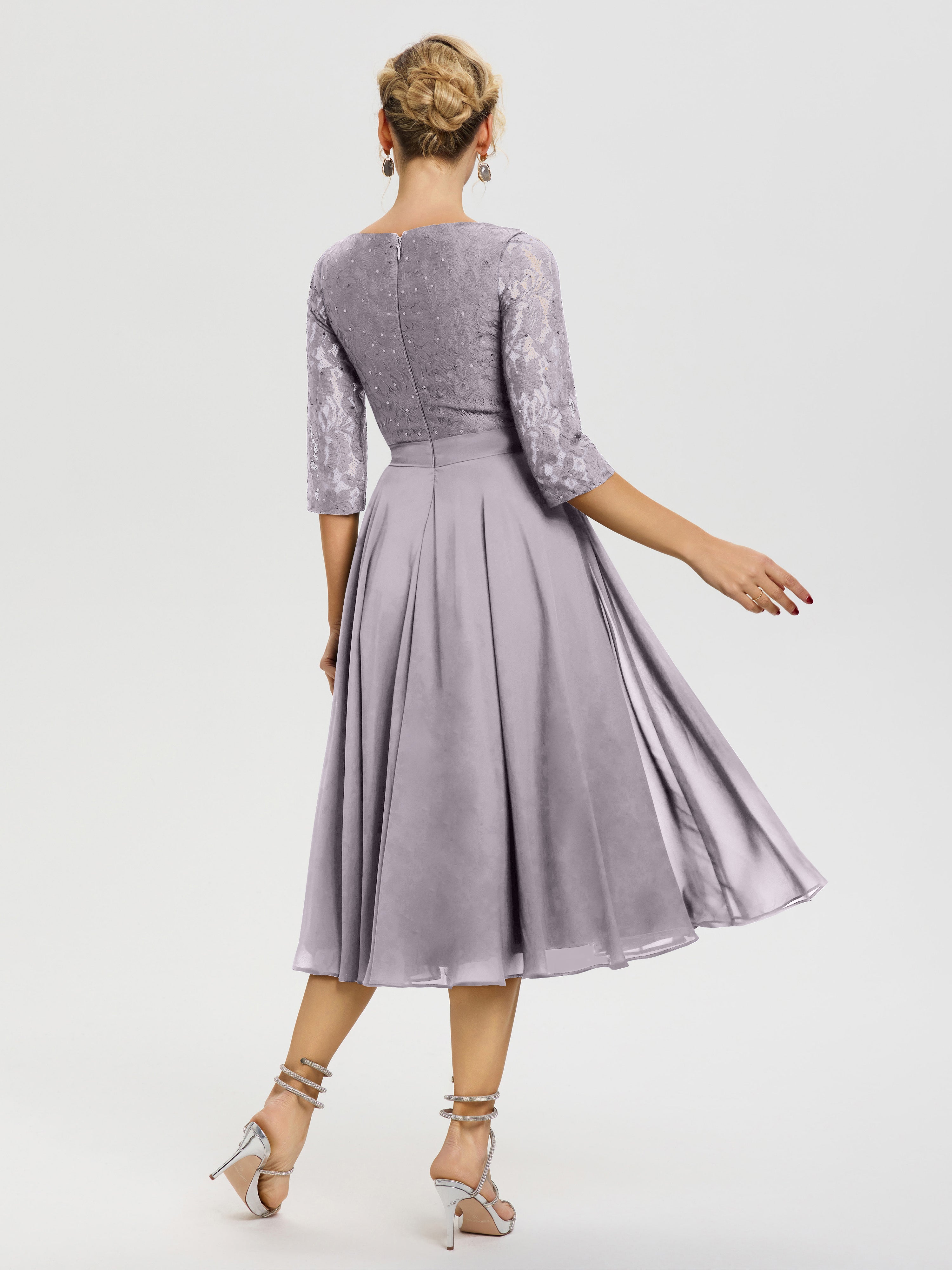 Robe De La Mère Du Marié Crépuscule Col Rond Mousseline & Dentelle Robe Mère De La Mariée