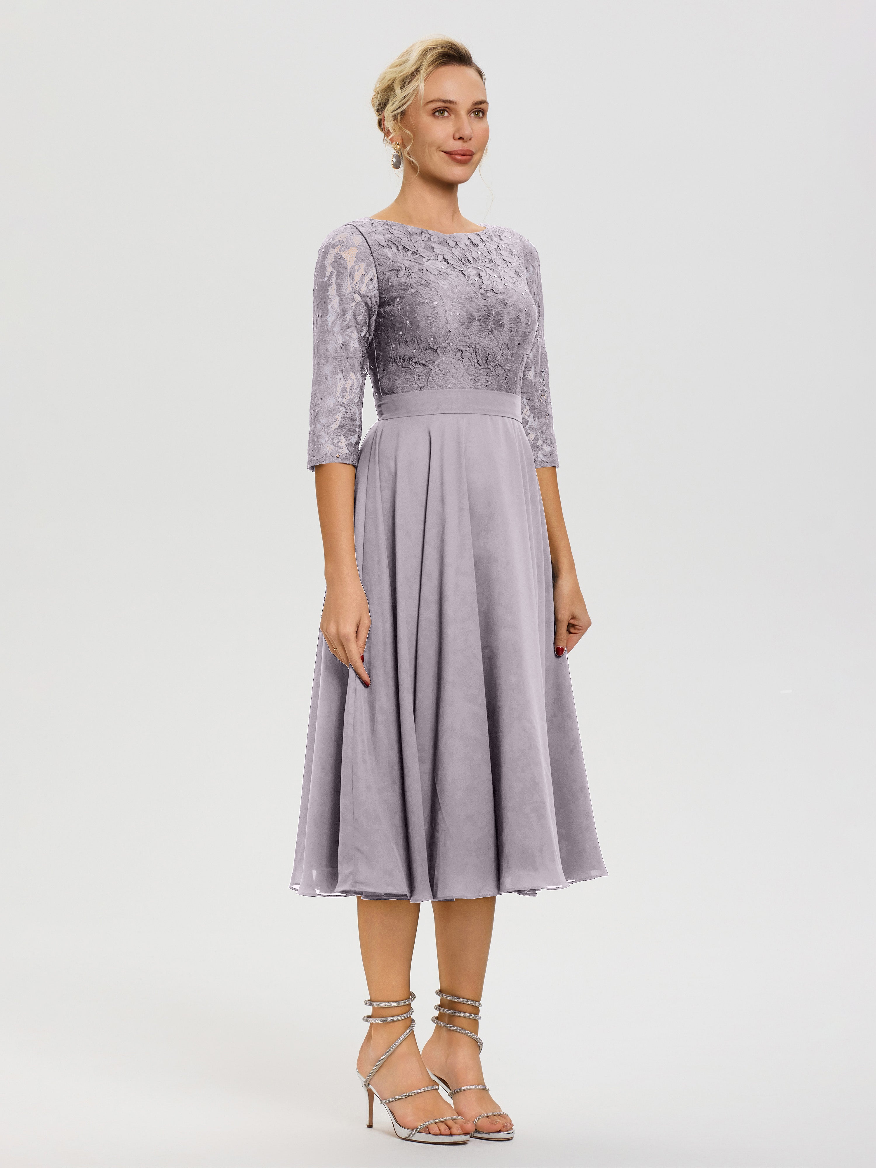 Robe De La Mère Du Marié Crépuscule Col Rond Mousseline & Dentelle Robe Mère De La Mariée