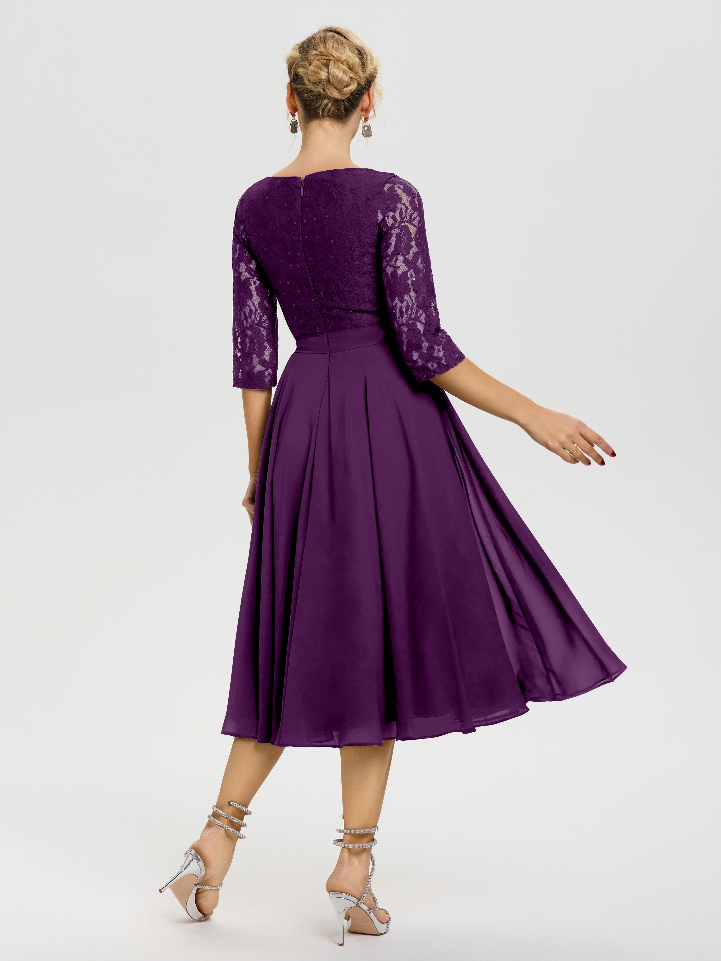 Robe Mariage Mère De La Mariée Raisin Col Rond Mousseline & Dentelle Robe Mère De La Mariée