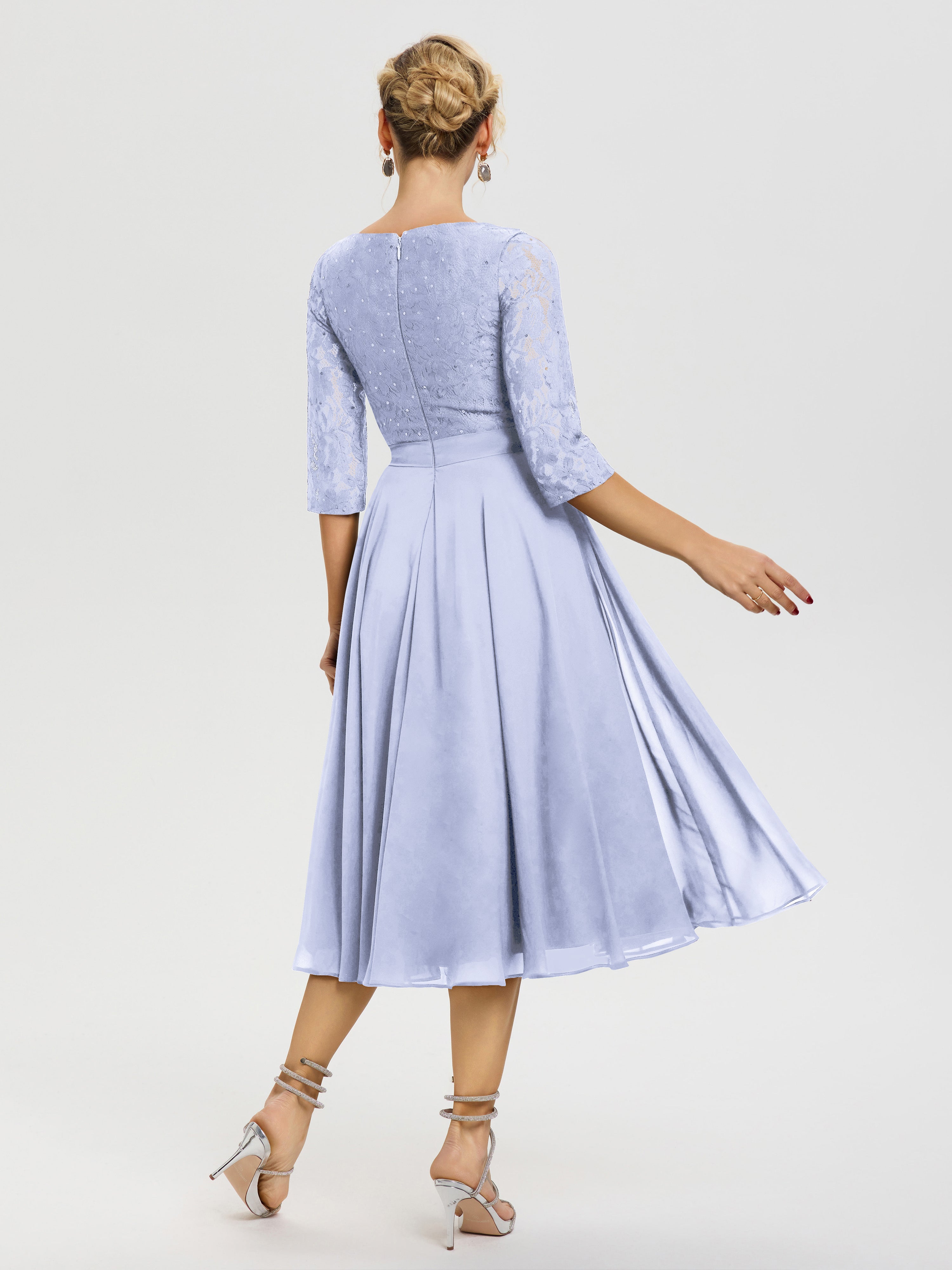 Robe De La Mère Du Marié Lavande Col Rond Mousseline & Dentelle Robe Mère De La Mariée