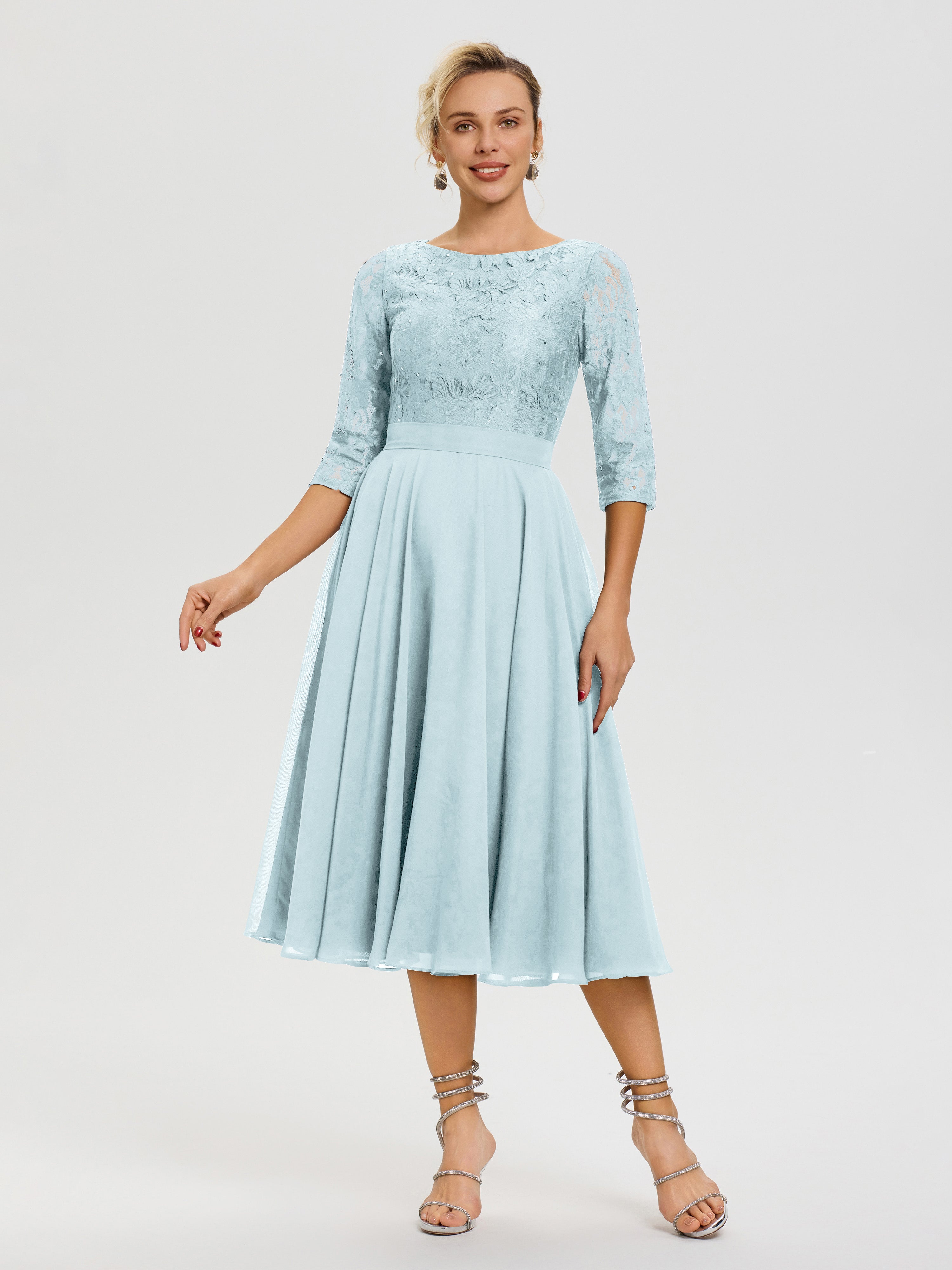 Robe Mere Dela Mariee Brume Col Rond Mousseline & Dentelle Robe Mère De La Mariée