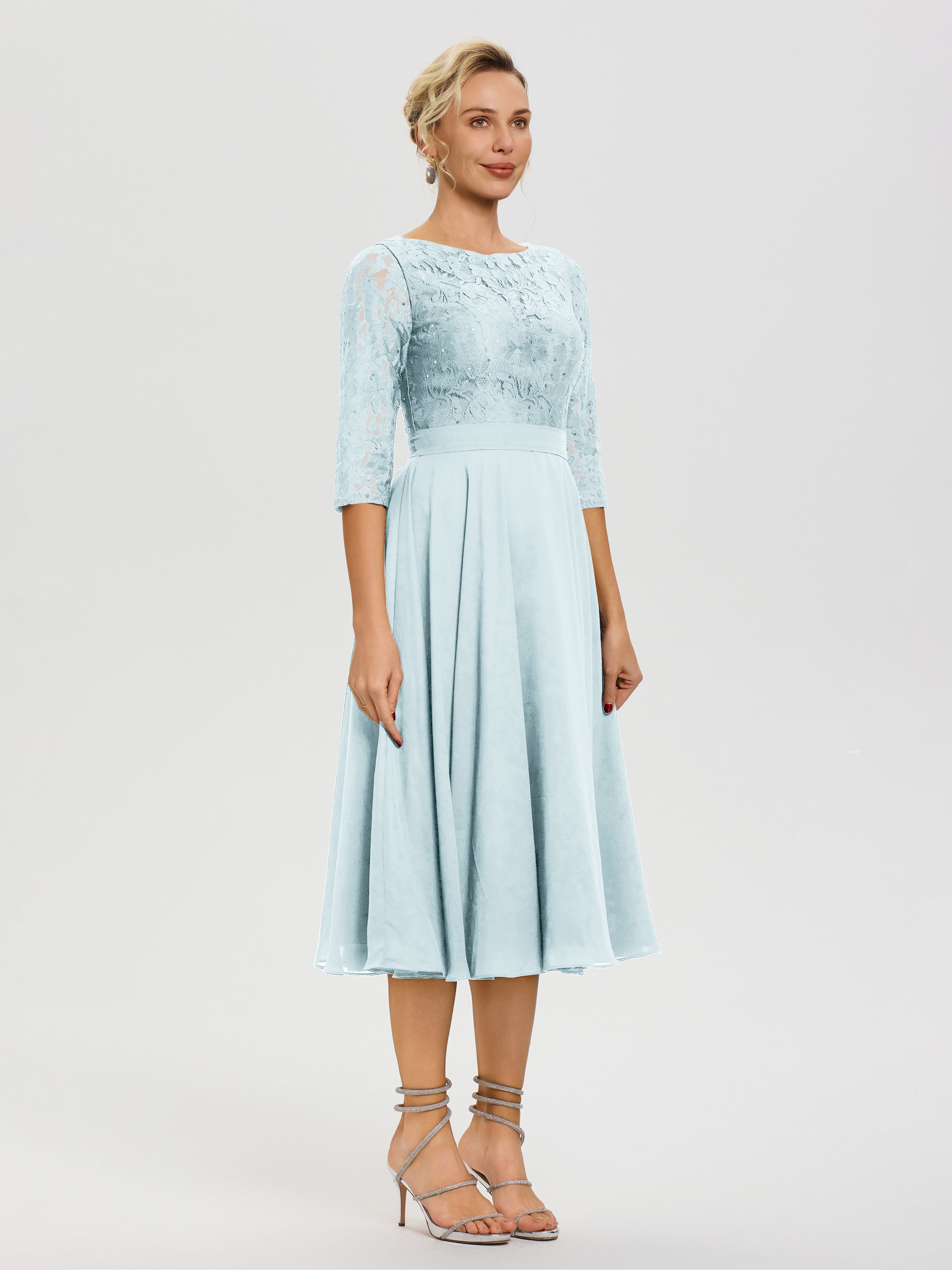 Robe Mere Dela Mariee Brume Col Rond Mousseline & Dentelle Robe Mère De La Mariée