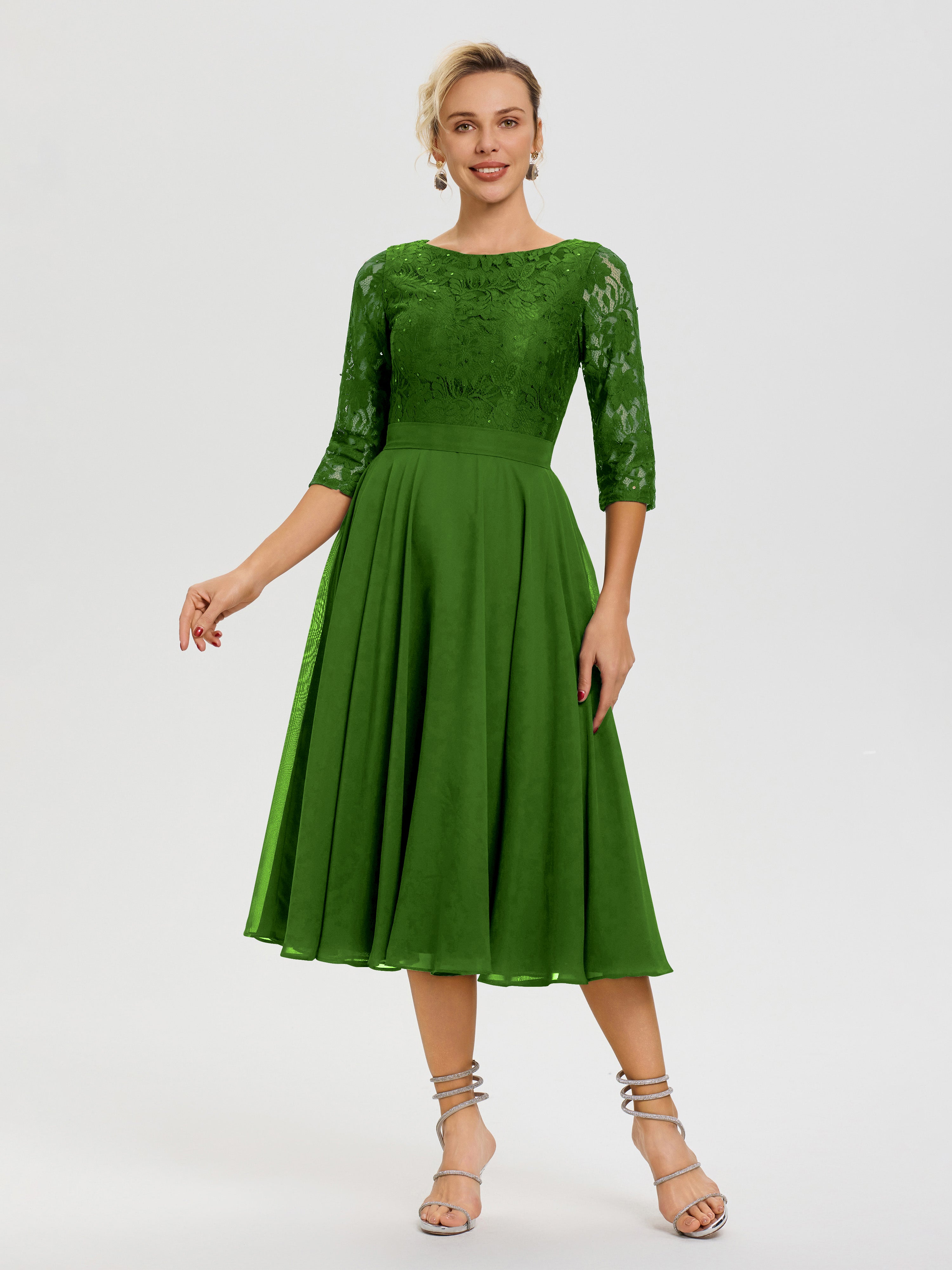 Robe De La Mère Du Marié Mousse Col Rond Mousseline & Dentelle Robe Mère De La Mariée