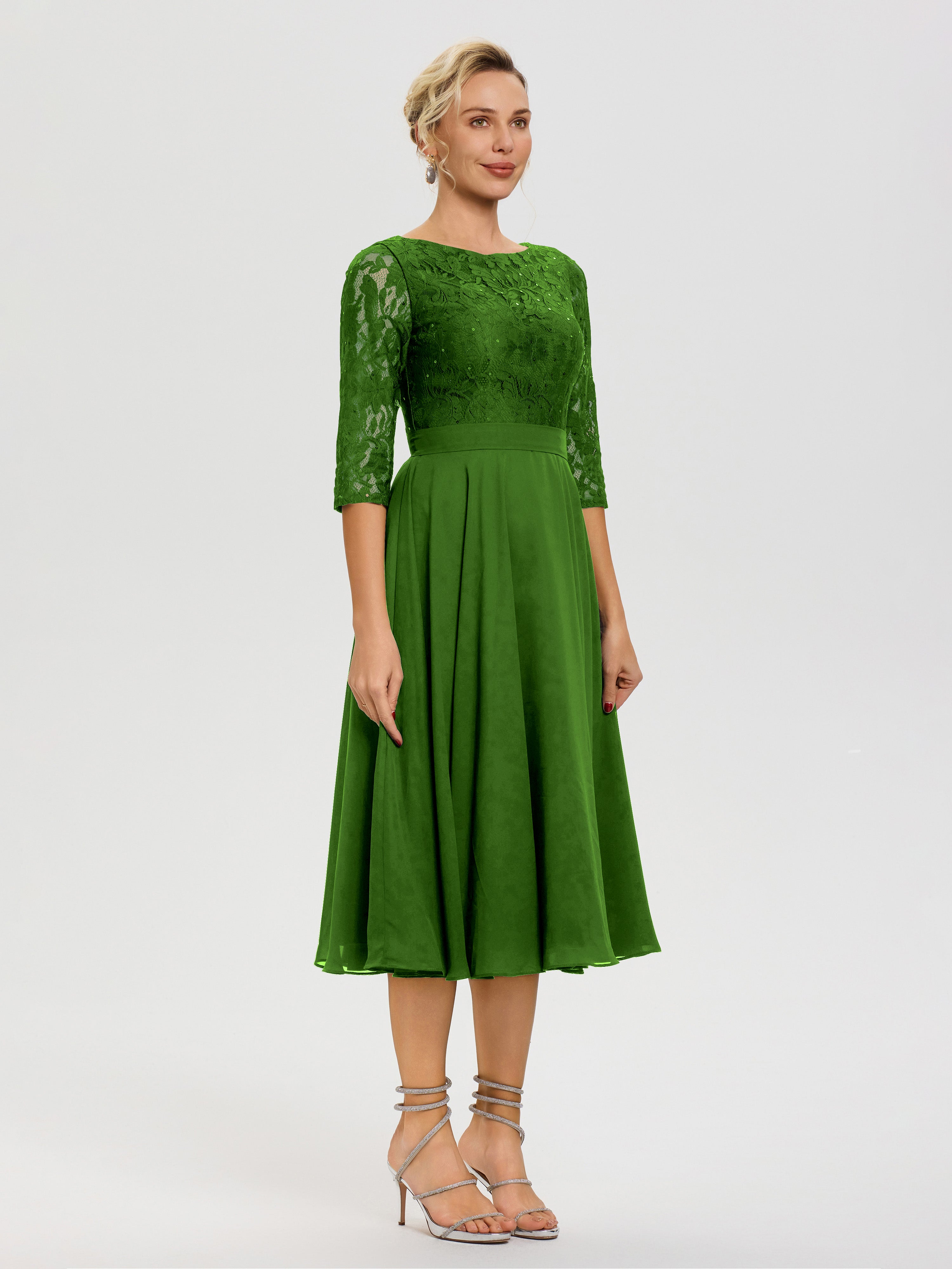 Robe De La Mère Du Marié Mousse Col Rond Mousseline & Dentelle Robe Mère De La Mariée