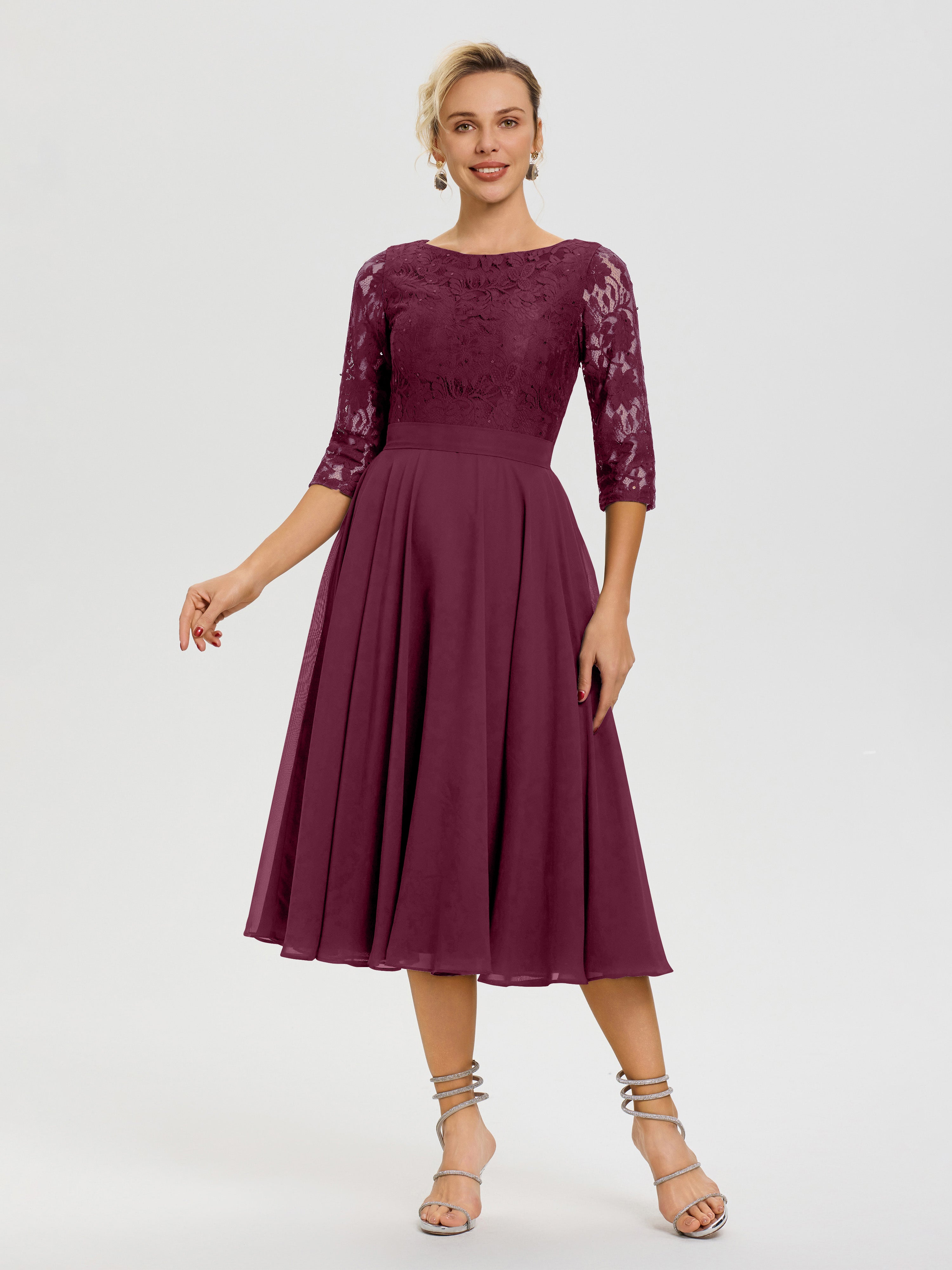 Robe De La Mère Du Marié Mûre Col Rond Mousseline & Dentelle Robe Mère De La Mariée