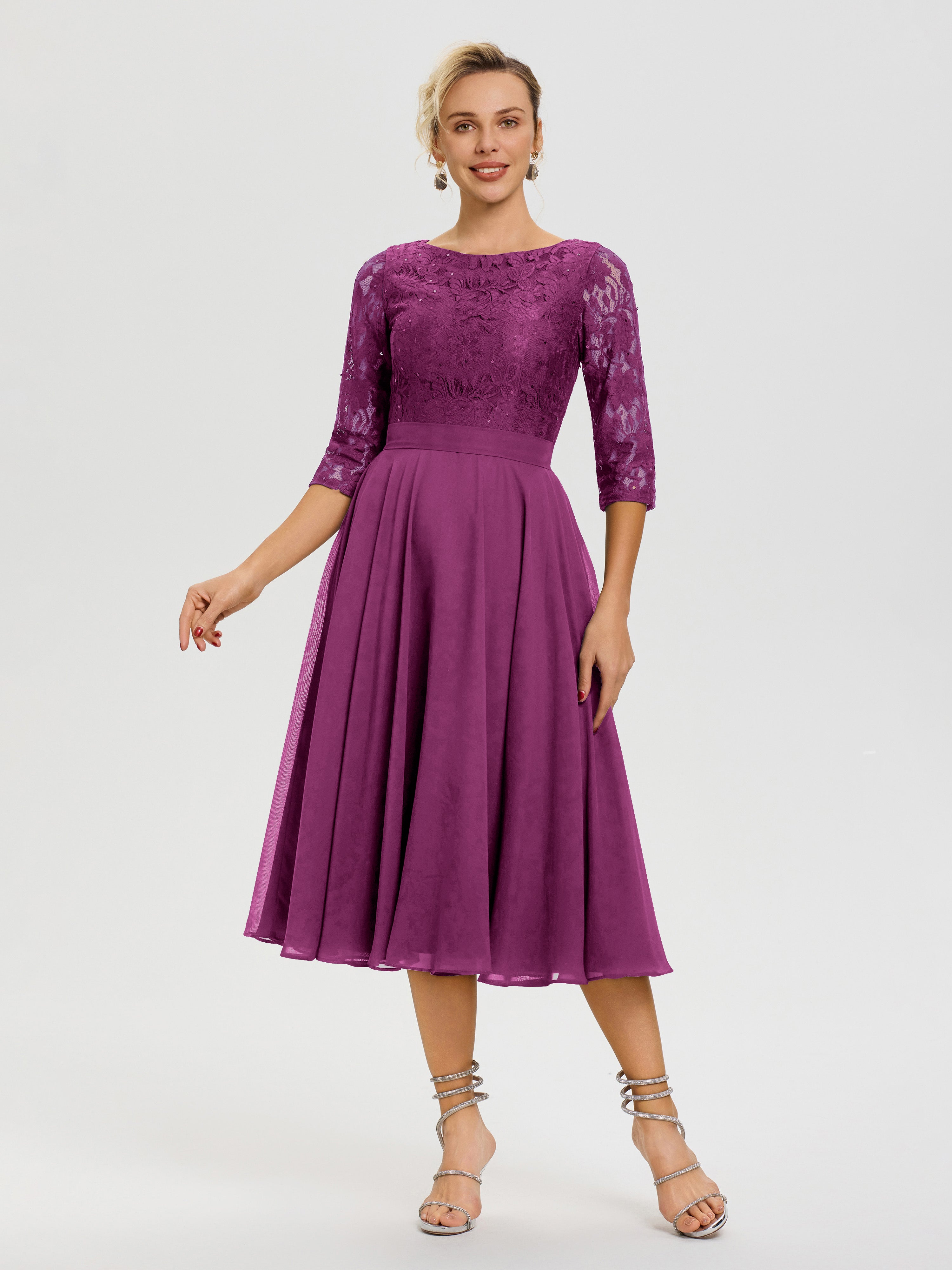 Robe Mariage Mère De La Mariée Orchidée Col Rond Mousseline & Dentelle Robe Mère De La Mariée