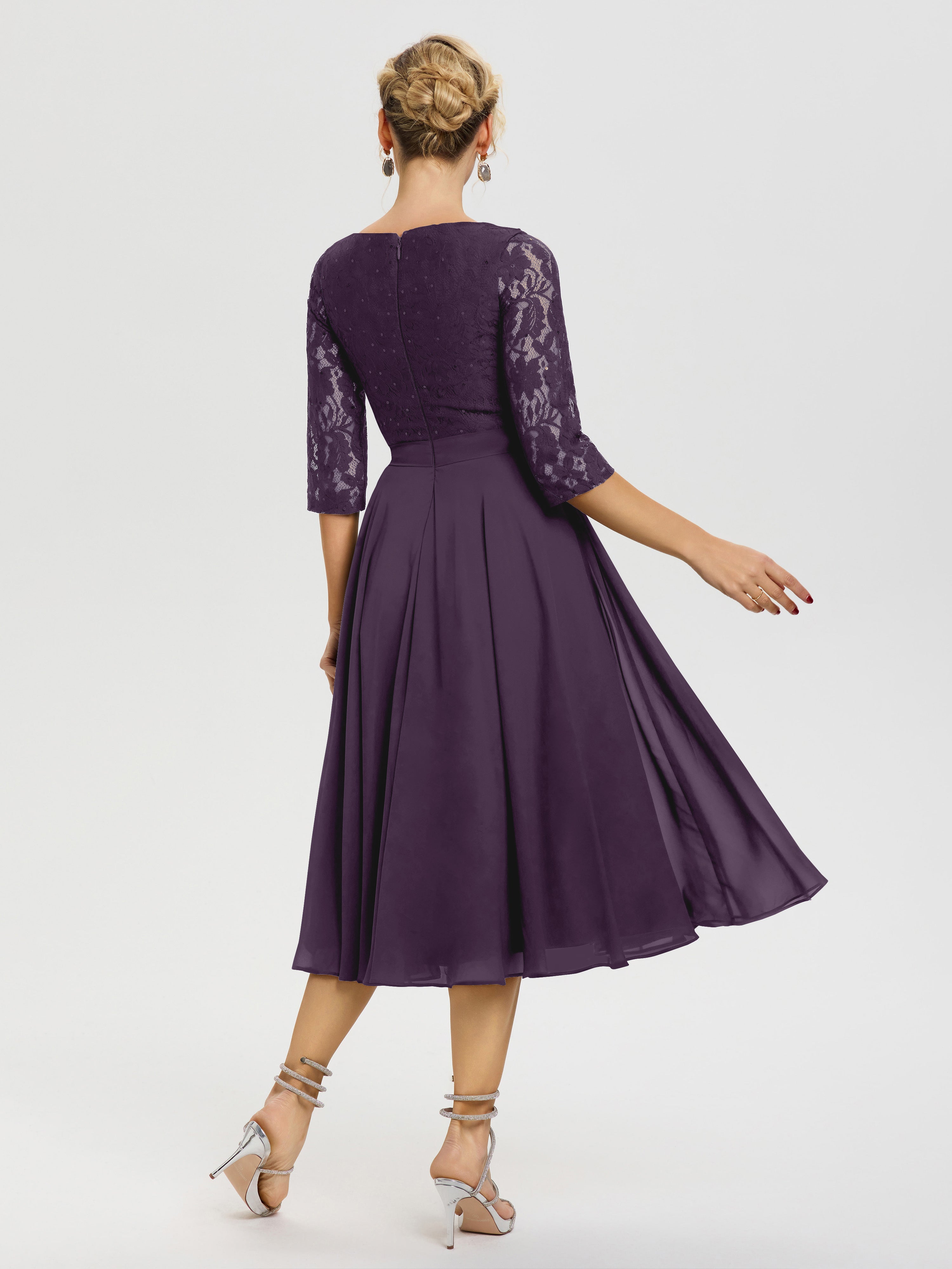 Robe Mariage Mère De La Mariée Plum Col Rond Mousseline & Dentelle Robe Mère De La Mariée