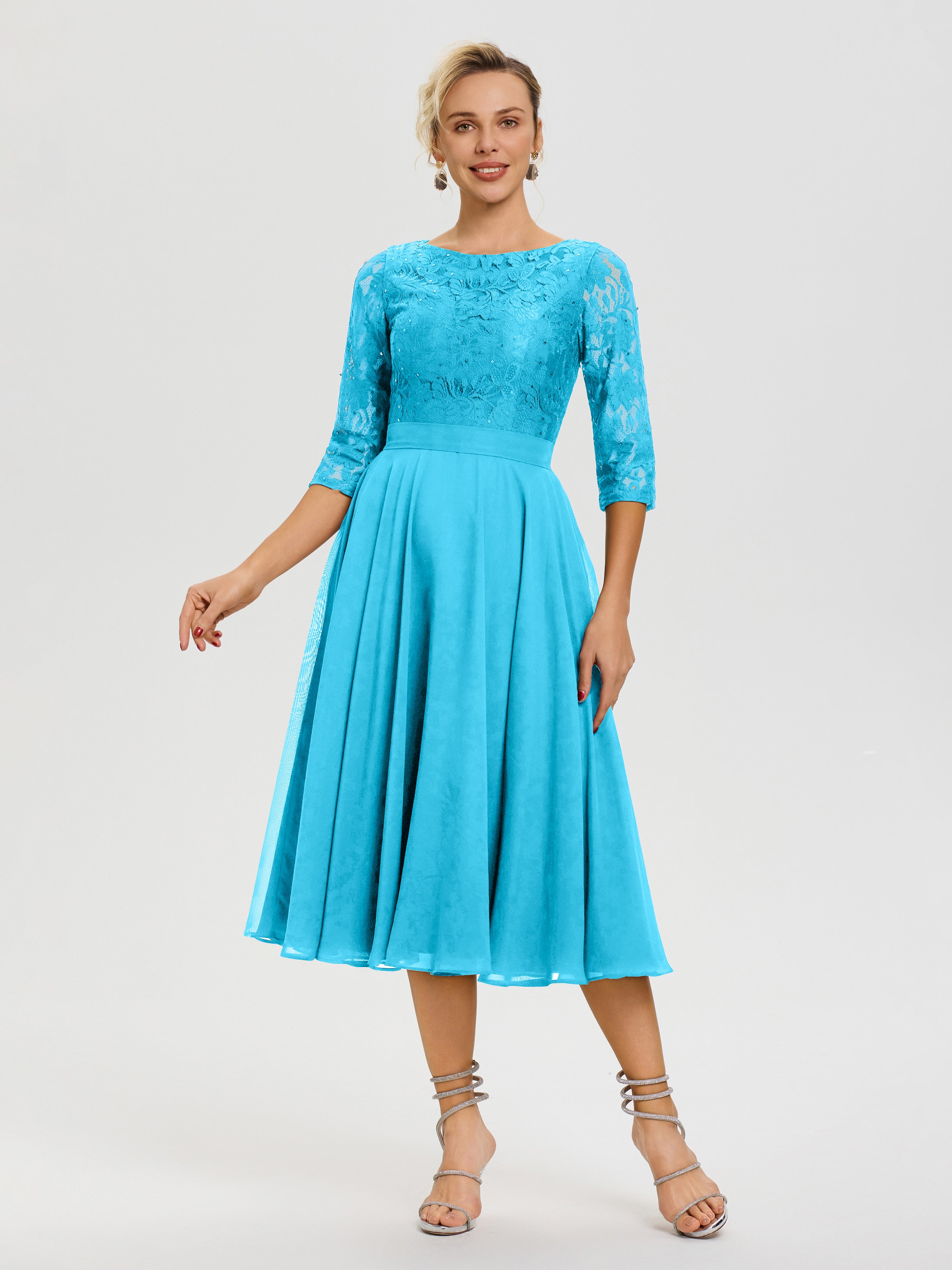 Robe Mariage Mère De La Mariée Piscine Col Rond Mousseline & Dentelle Robe Mère De La Mariée